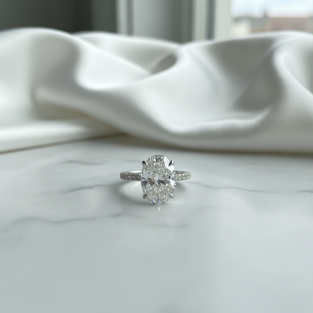 14kt White Gold 3.54 CTTW Lab Grown Oval Diamond Engagement Ring