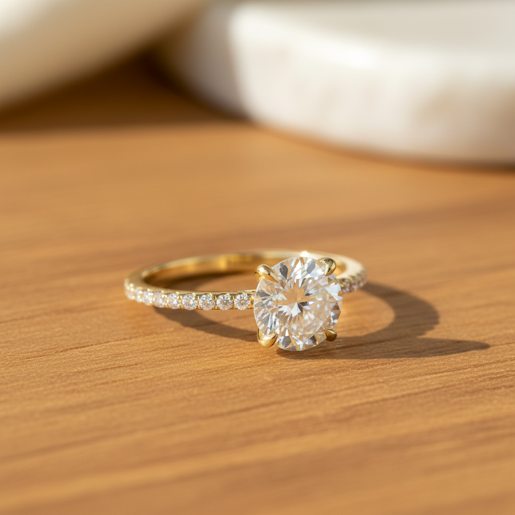 14kt Yellow Gold 1.75 CTTW Lab Grown Portuguese Cut Diamond Engagement Ring