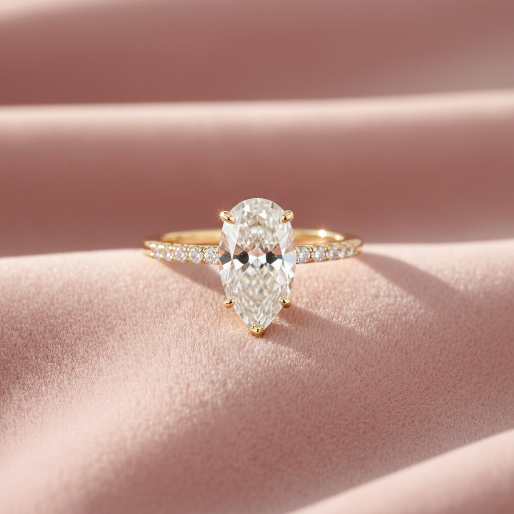 14kt Yellow Gold 2.40 CTTW Lab Grown Pear Shaped Diamond Engagement Ring