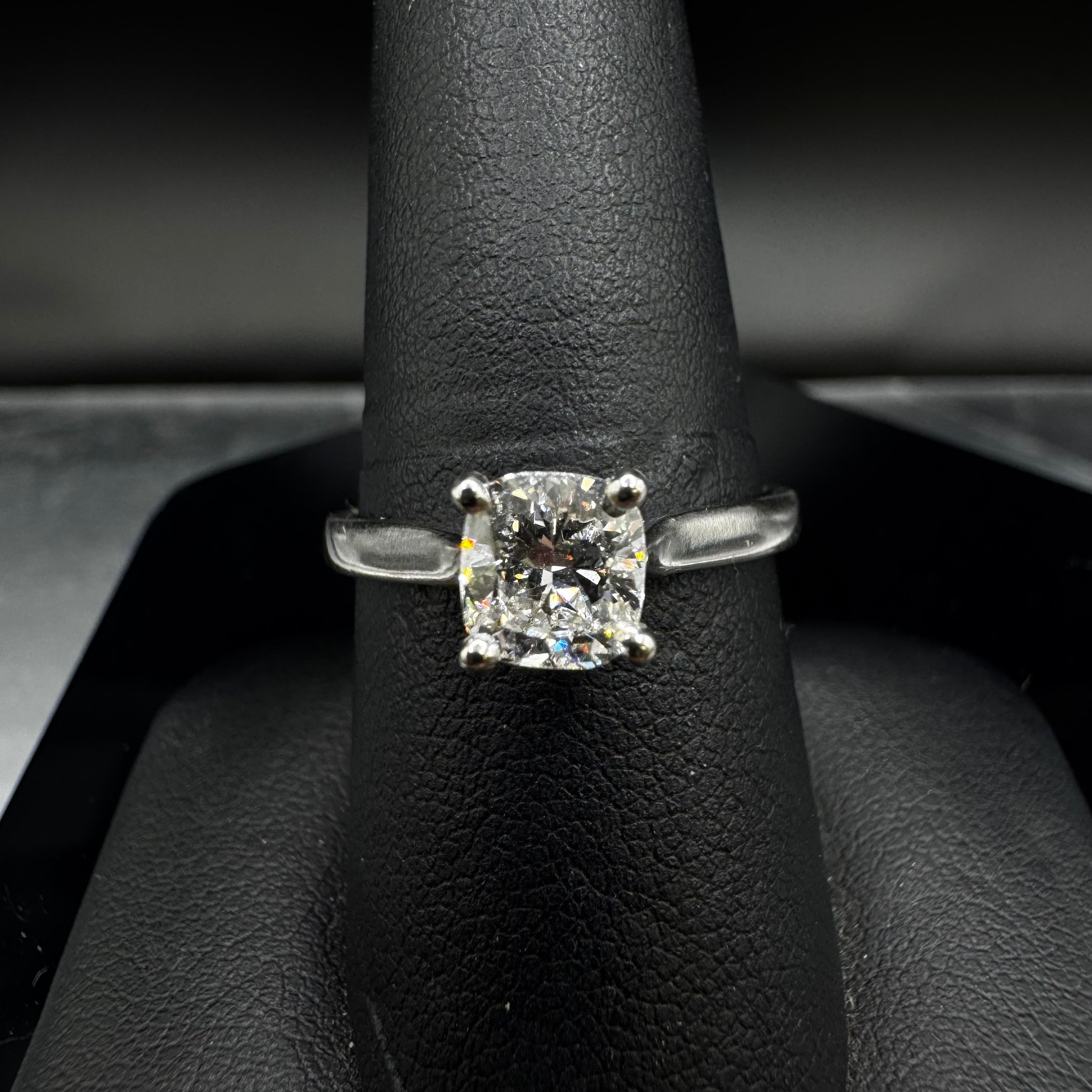 1 Ct Cushion Cut Lab Grown Diamond Solitaire Ring | 14kt White Gold