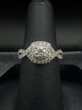 14kt White Gold Halo Round Lab Diamond Engagement Ring with Accented Band