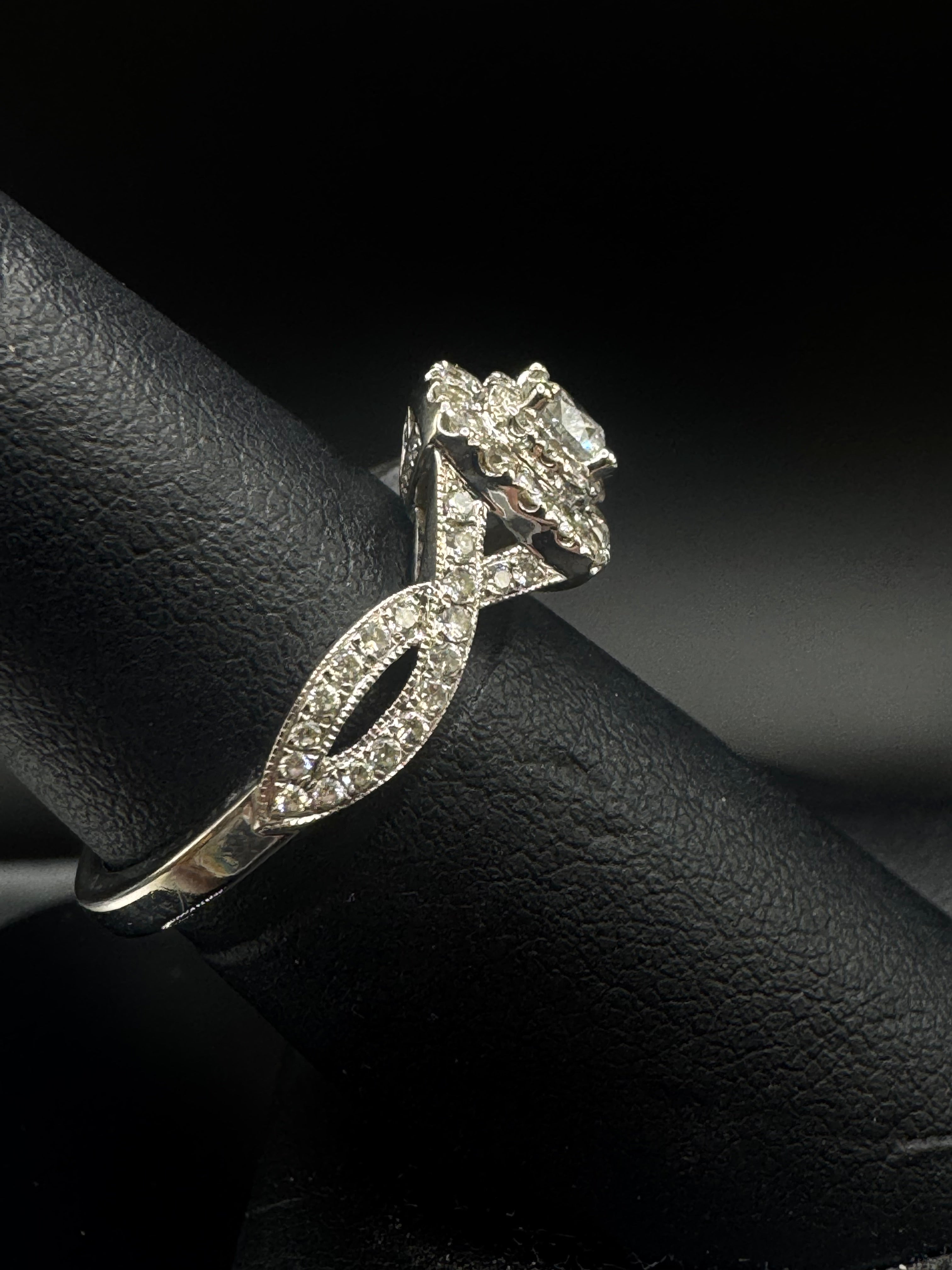 14kt White Gold Halo Round Lab Diamond Engagement Ring with Accented Band