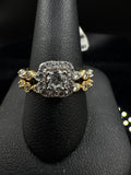 14kt Yellow Gold Diamond Halo Engagement Ring & Wedding Band Set