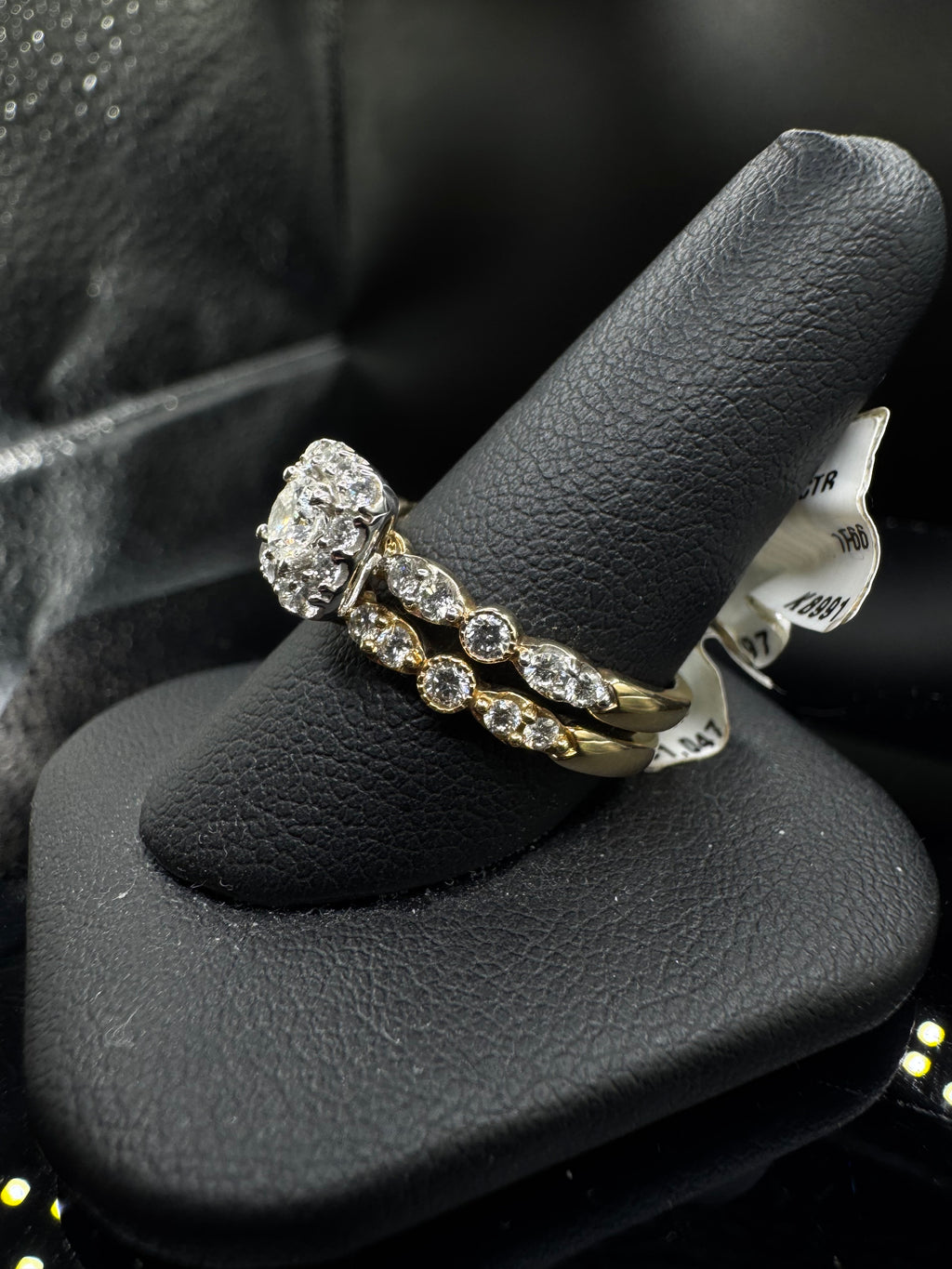 14kt Yellow Gold Diamond Halo Engagement Ring & Wedding Band Set