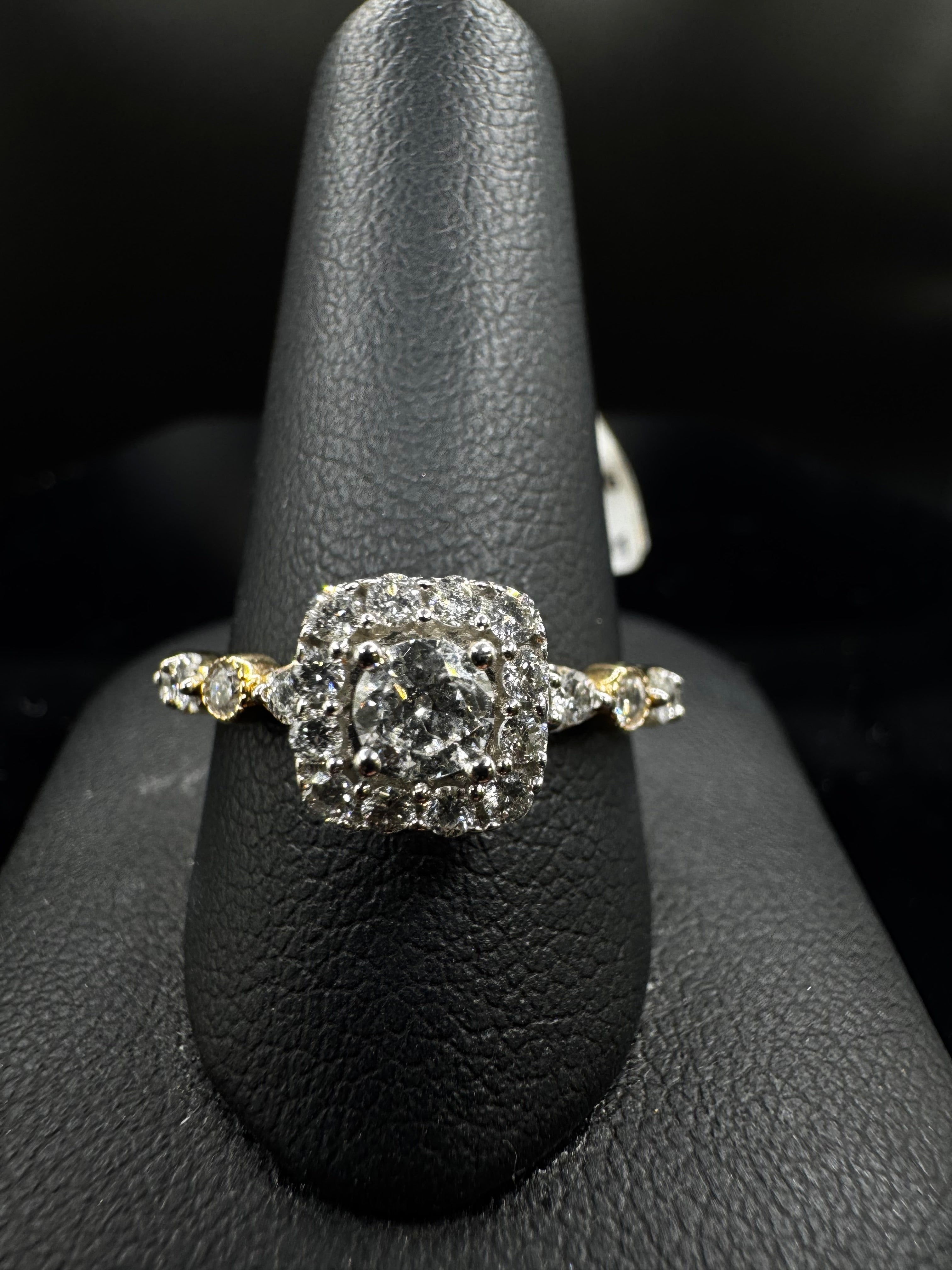 14kt Yellow Gold Diamond Halo Engagement Ring & Wedding Band Set