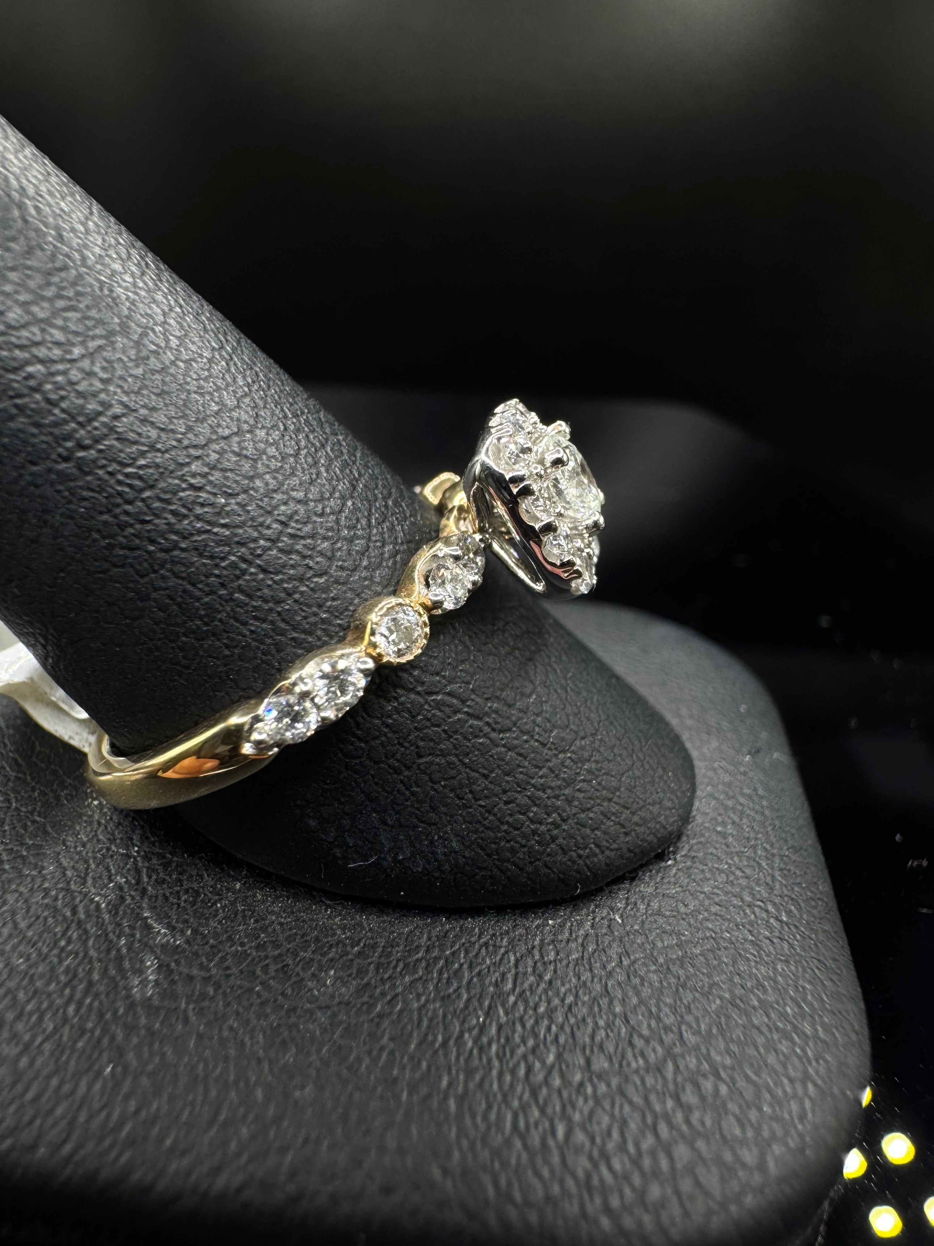 14kt Yellow Gold Diamond Halo Engagement Ring & Wedding Band Set