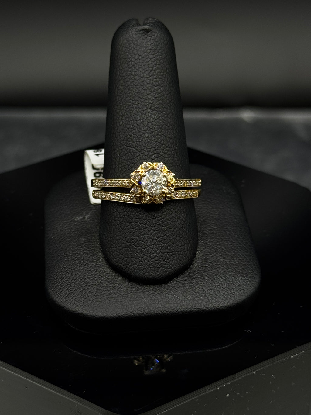 14kt Yellow Gold Diamond Halo Bridal Set - .40 ct Round Center, .63 cttw