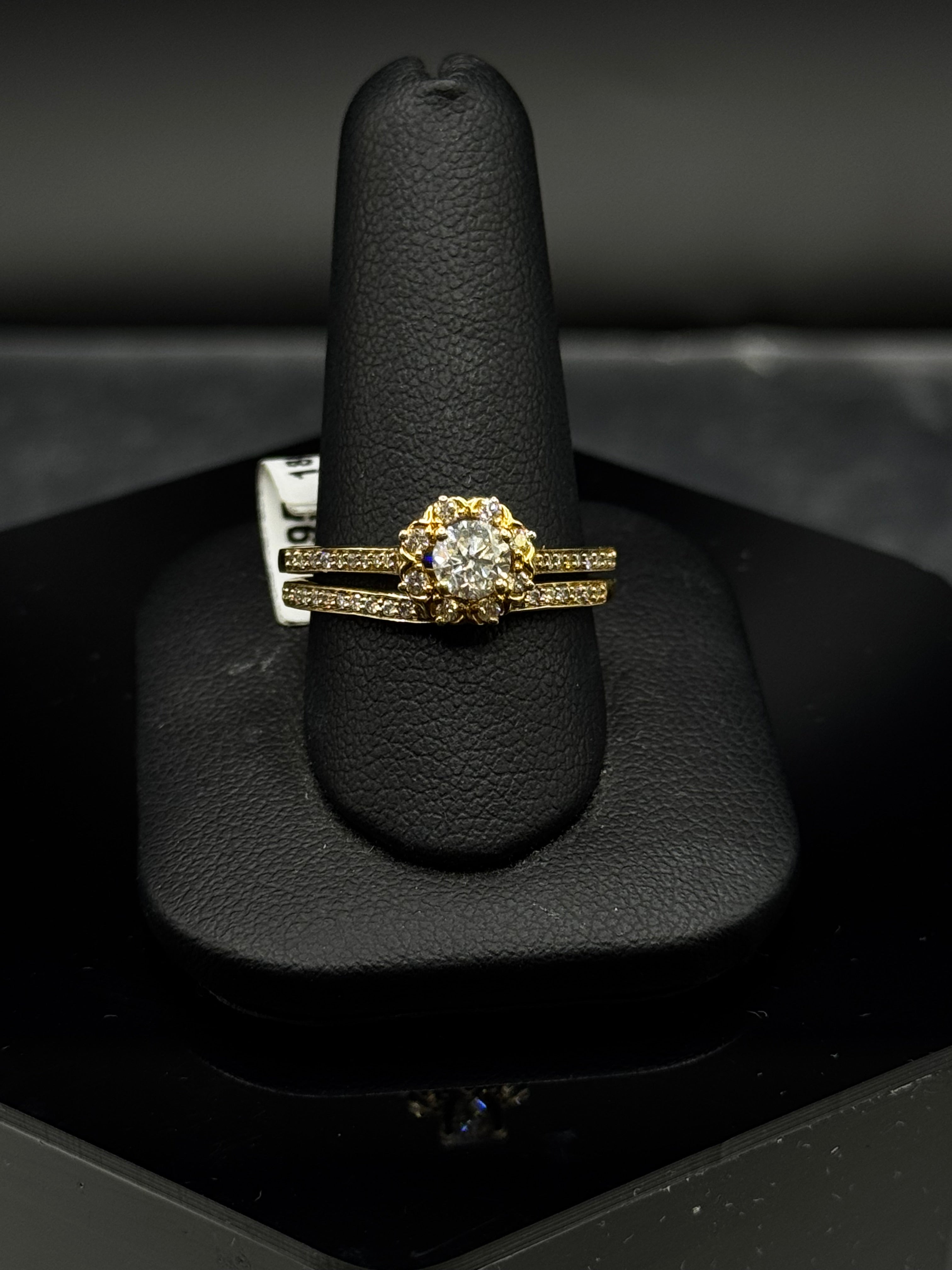 14kt Yellow Gold Diamond Halo Bridal Set - .40 ct Round Center, .63 cttw