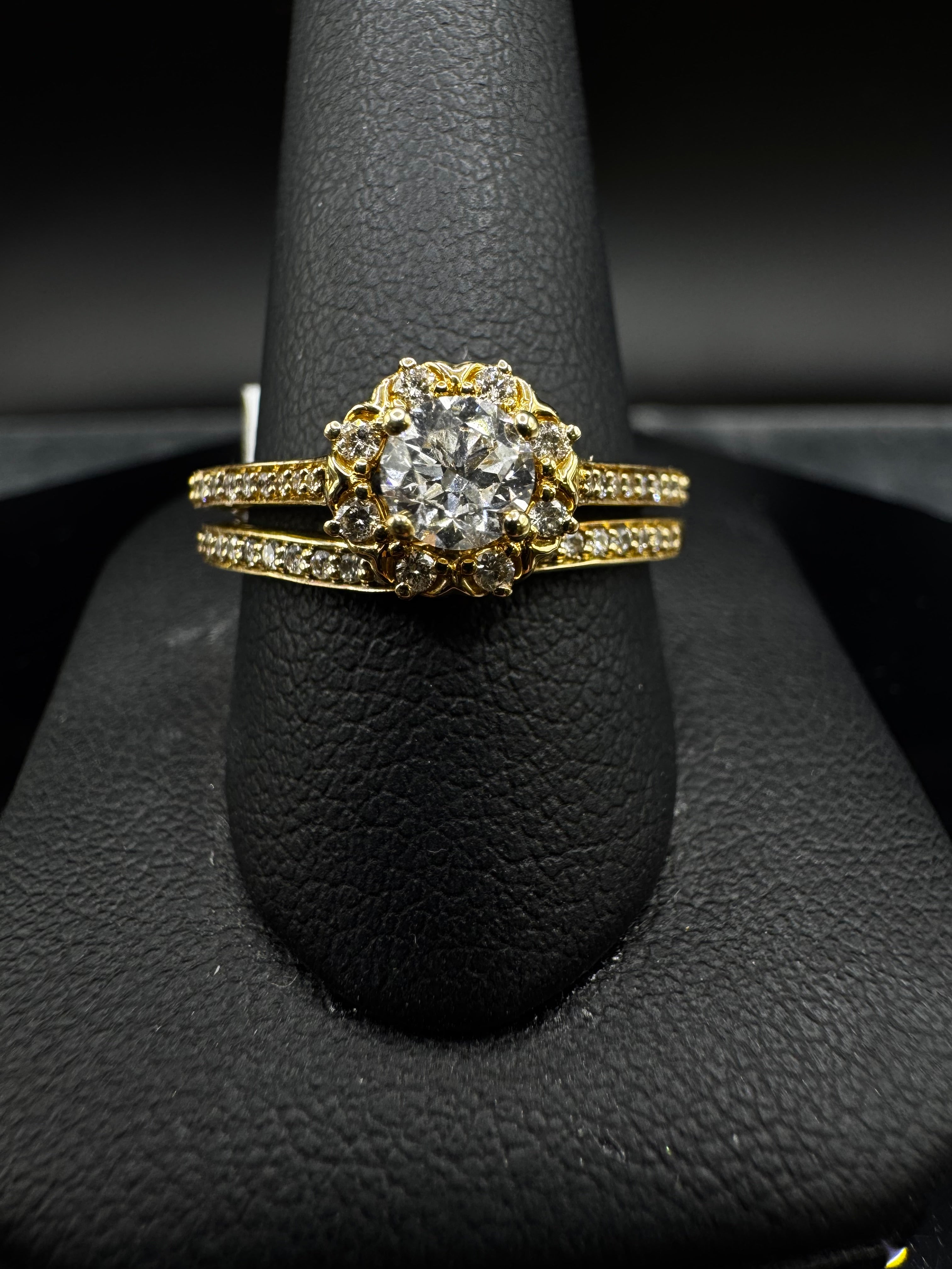 14kt Yellow Gold Diamond Halo Bridal Set - .40 ct Round Center, .63 cttw