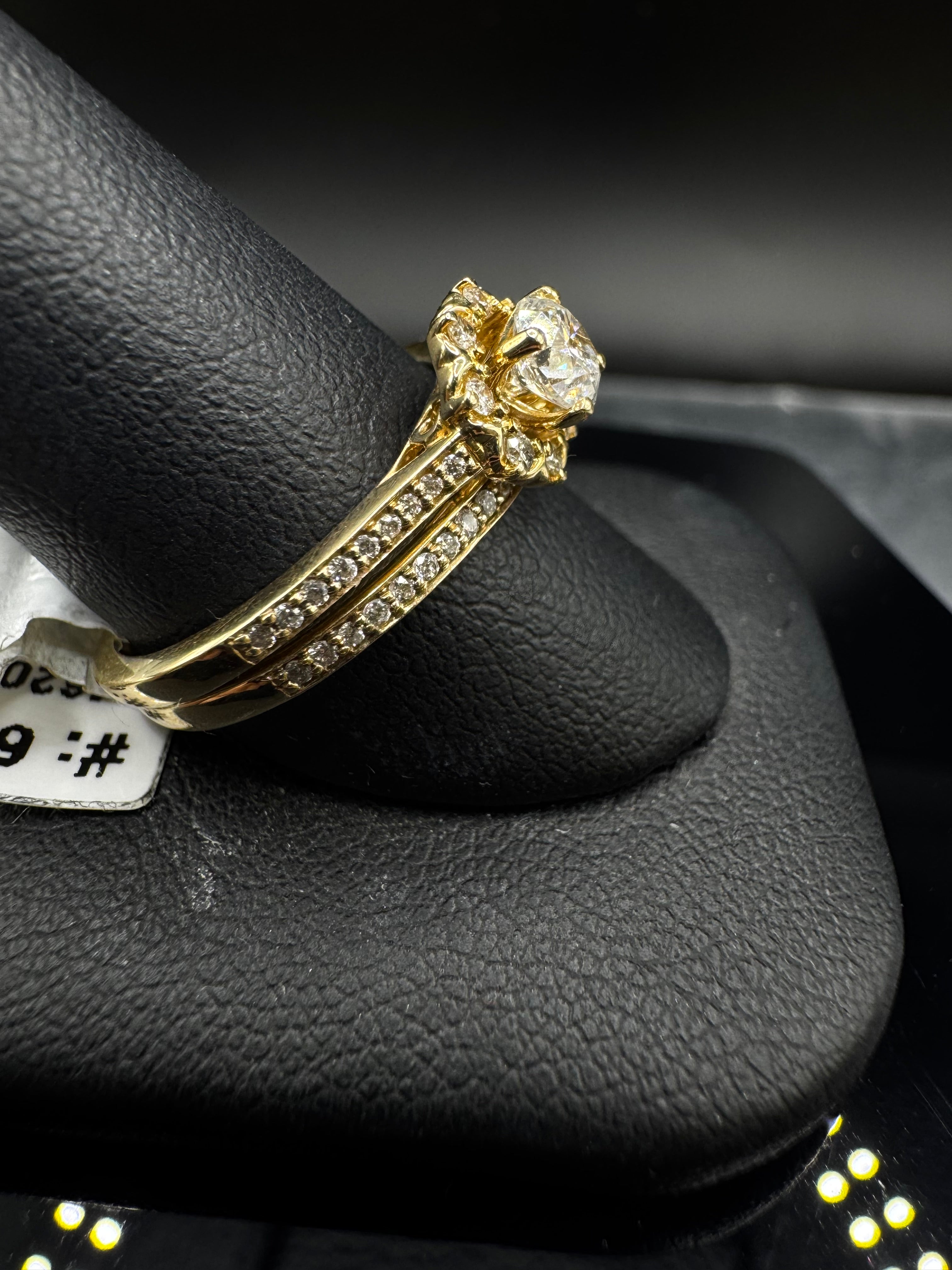 14kt Yellow Gold Diamond Halo Bridal Set - .40 ct Round Center, .63 cttw