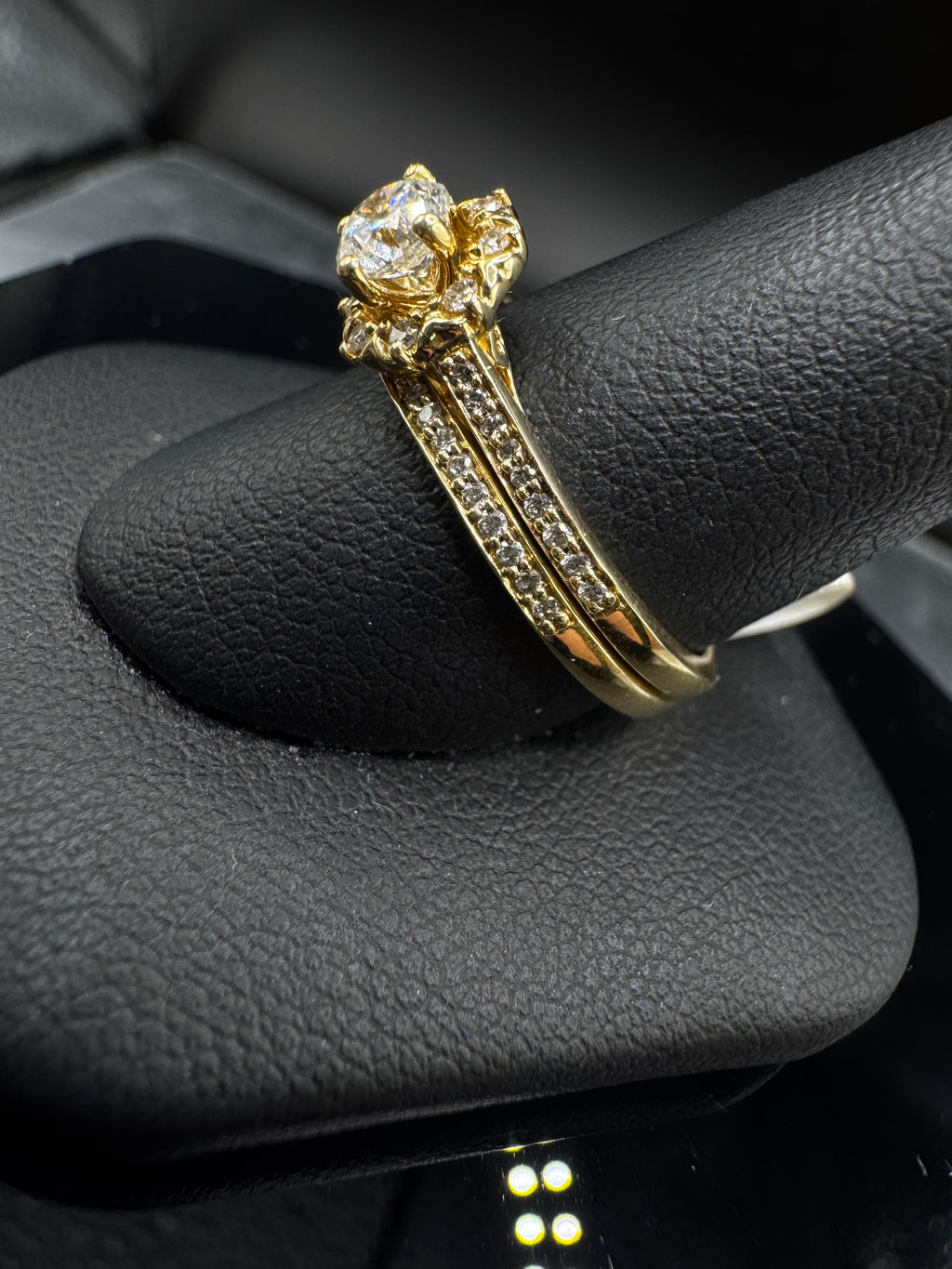 14kt Yellow Gold Diamond Halo Bridal Set - .40 ct Round Center, .63 cttw