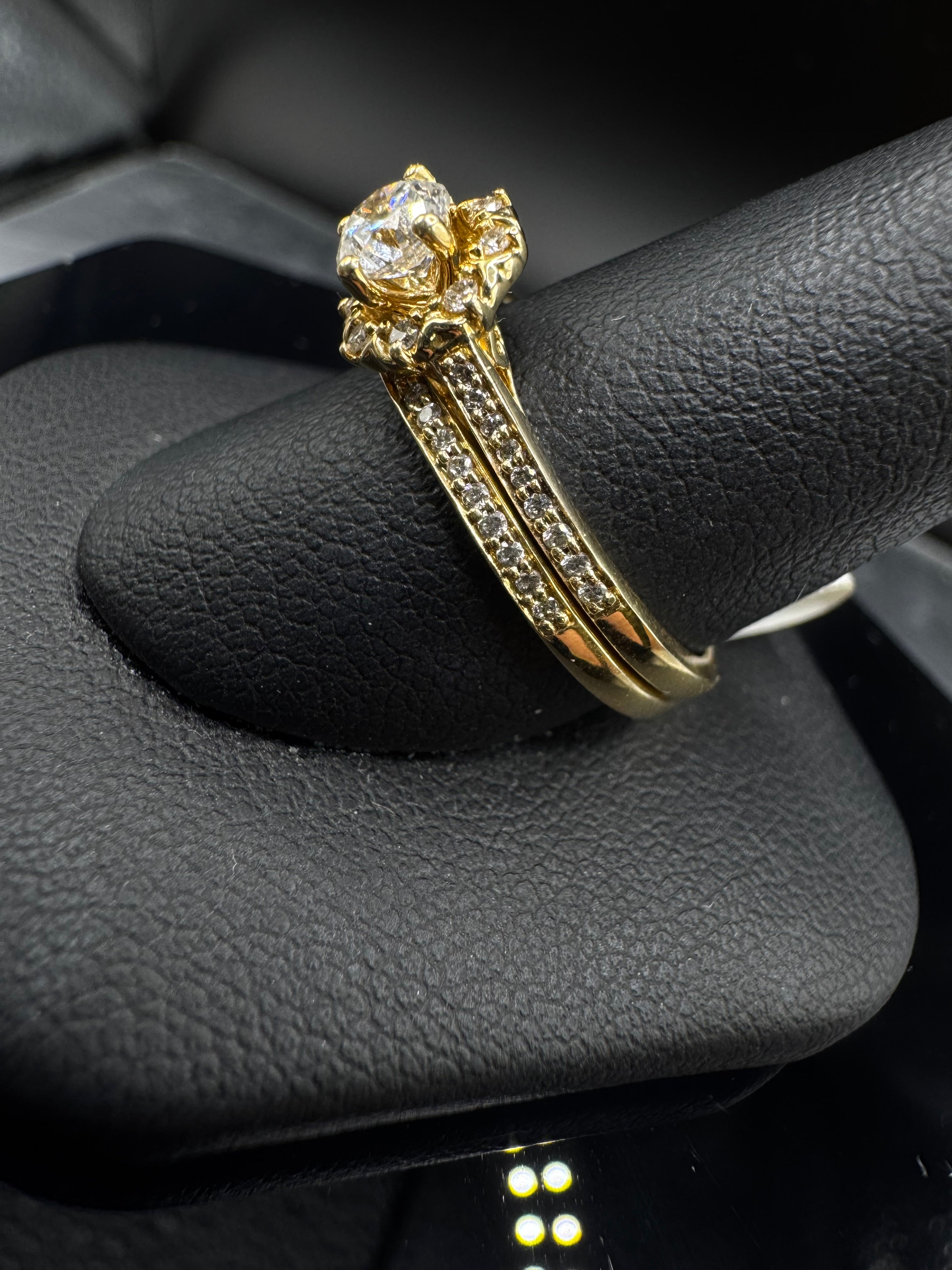 14kt Yellow Gold Diamond Halo Bridal Set - .40 ct Round Center, .63 cttw