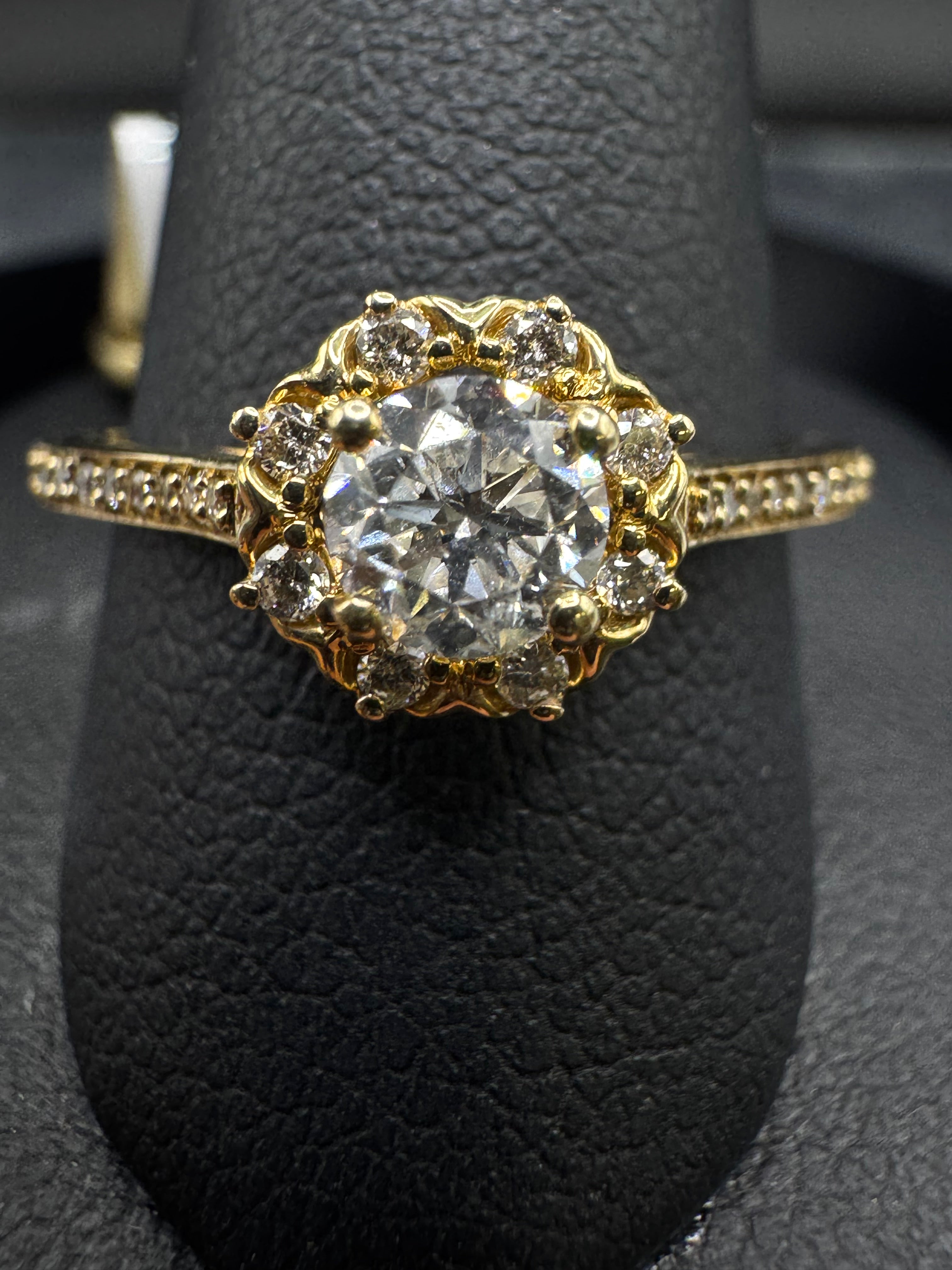 14kt Yellow Gold Diamond Halo Bridal Set - .40 ct Round Center, .63 cttw