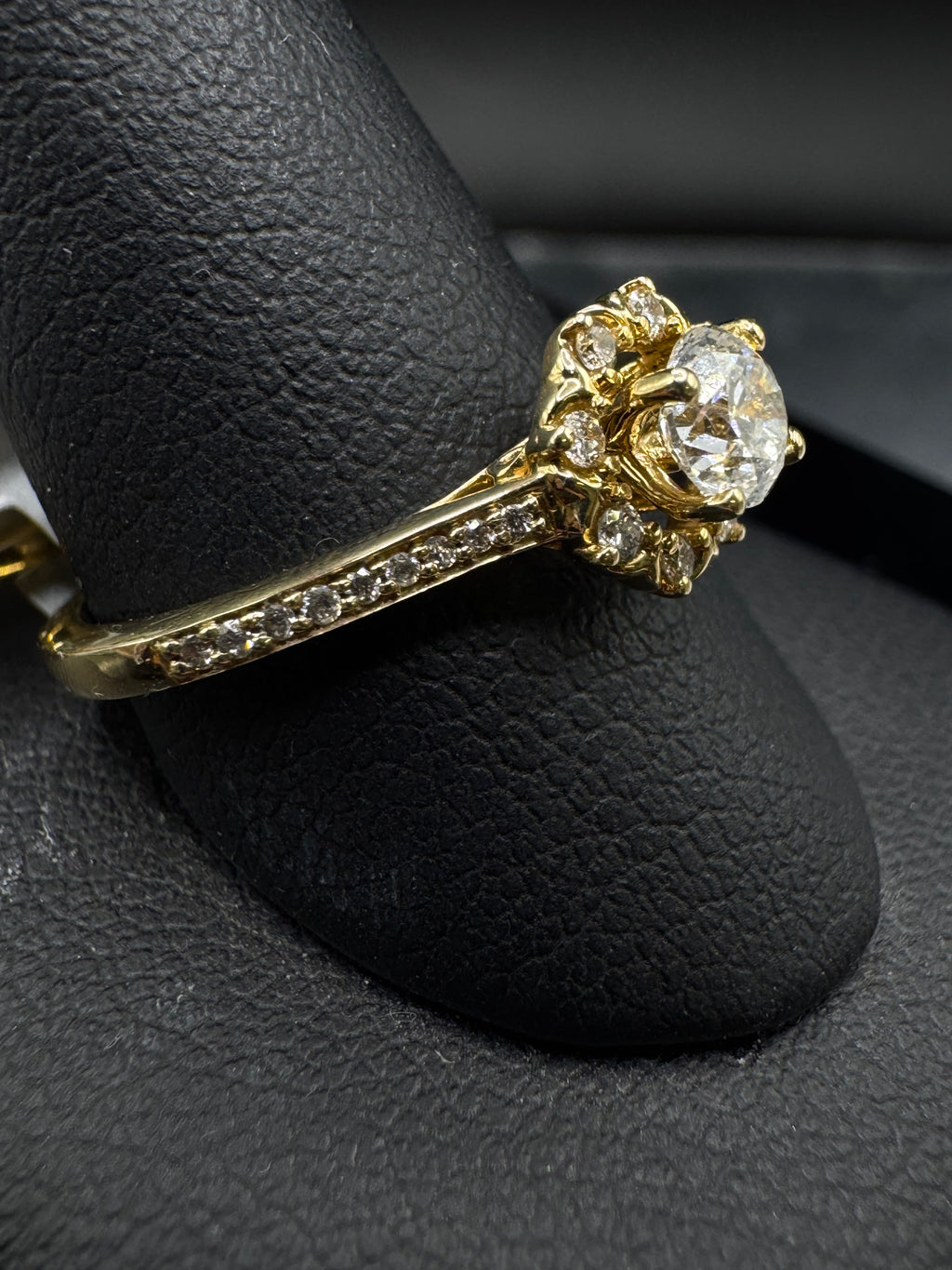 14kt Yellow Gold Diamond Halo Bridal Set - .40 ct Round Center, .63 cttw