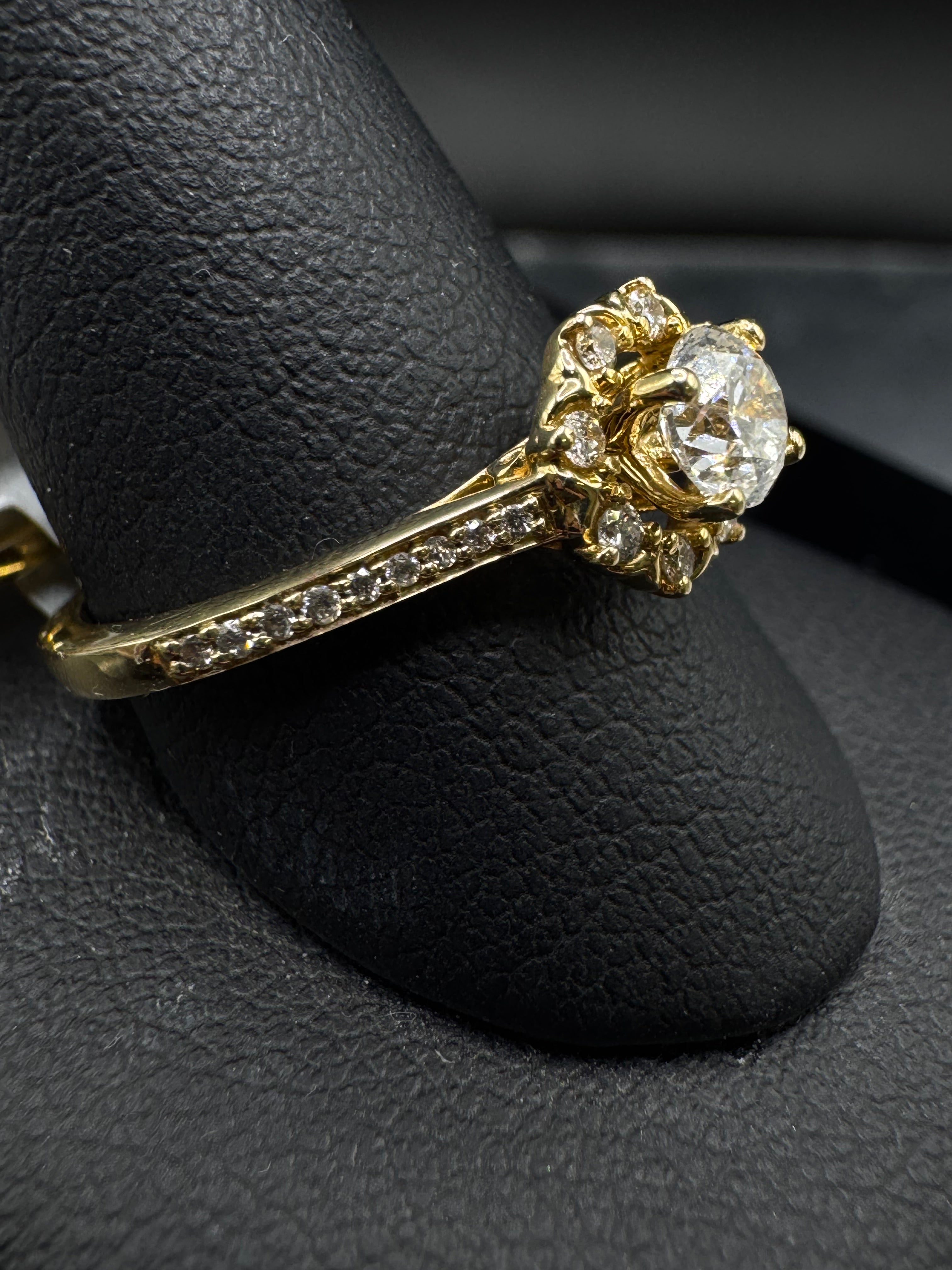 14kt Yellow Gold Diamond Halo Bridal Set - .40 ct Round Center, .63 cttw