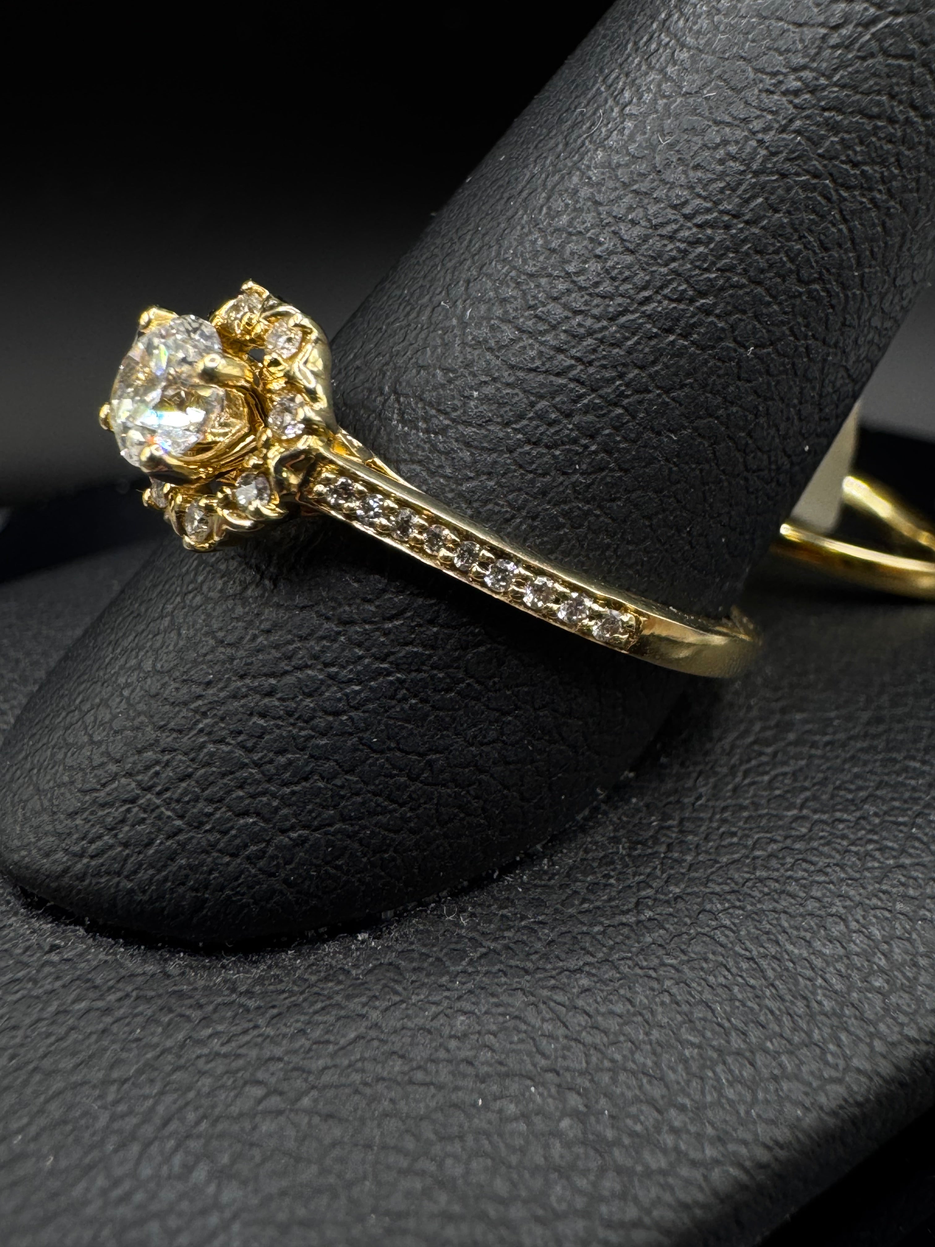 14kt Yellow Gold Diamond Halo Bridal Set - .40 ct Round Center, .63 cttw