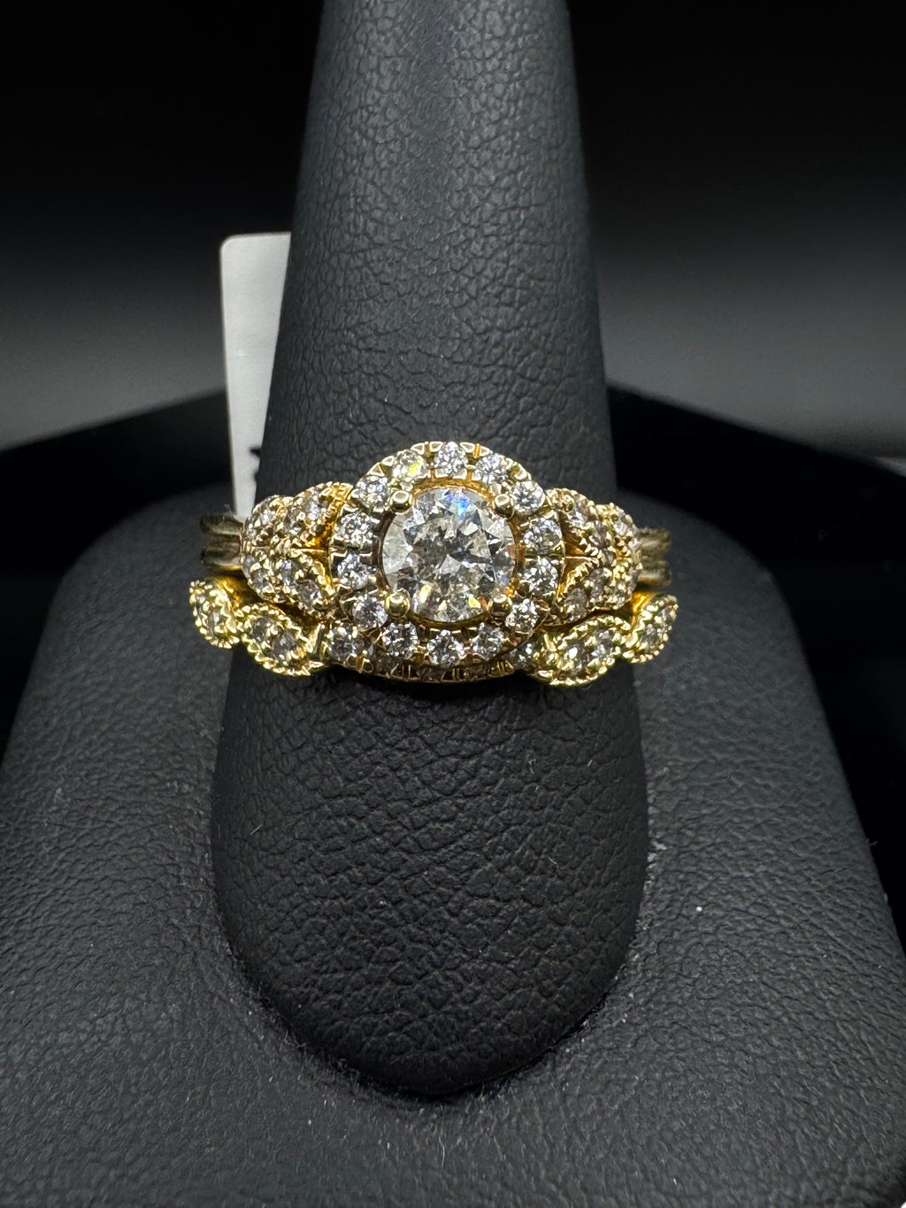 14kt Yellow Gold Diamond Halo Bridal Set - .40 ct Round Center, .76 cttw