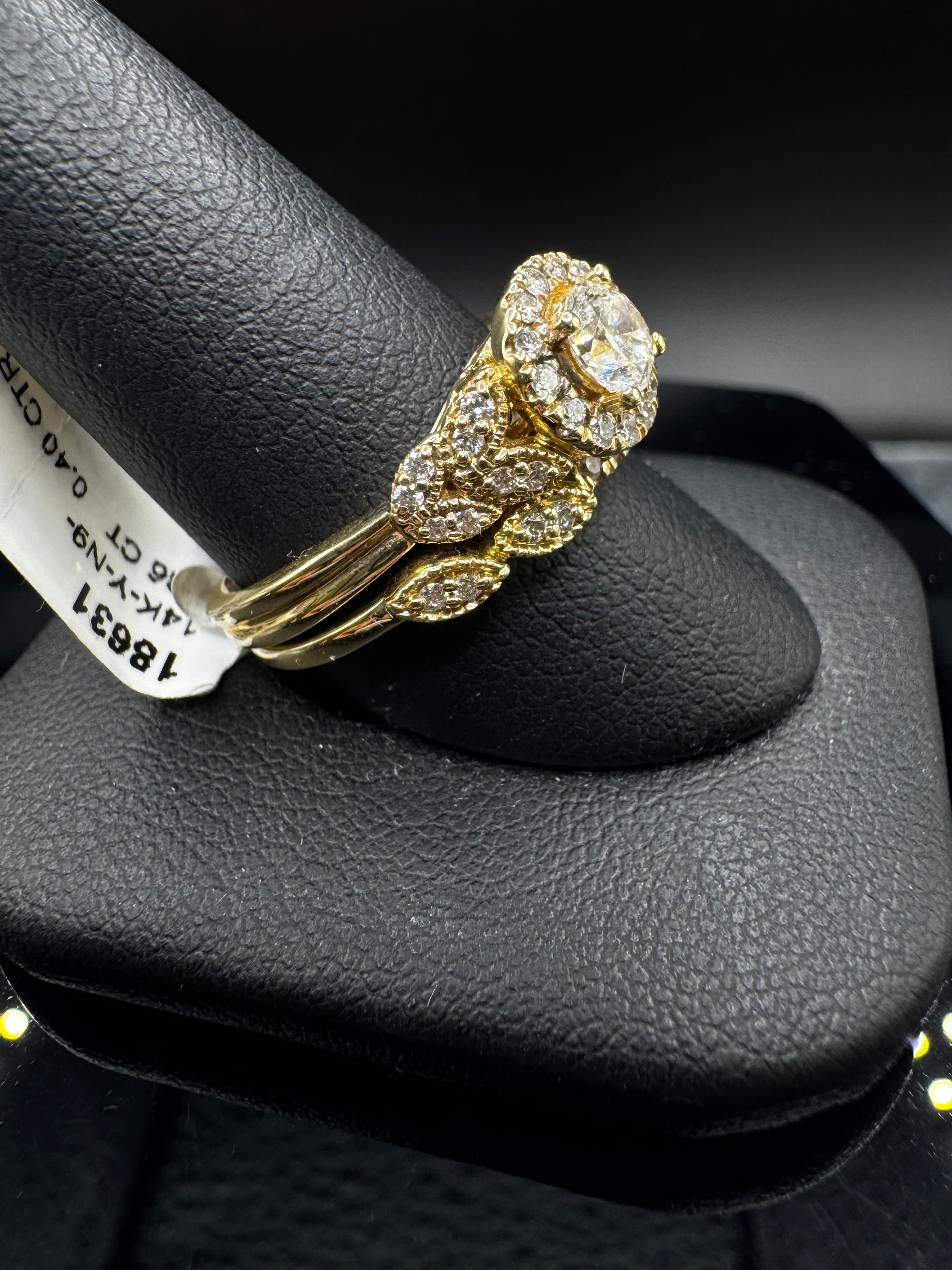 14kt Yellow Gold Diamond Halo Bridal Set - .40 ct Round Center, .76 cttw