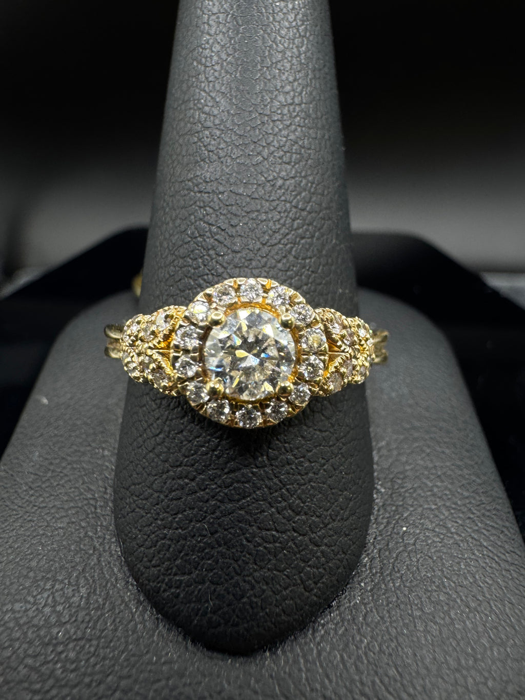 14kt Yellow Gold Diamond Halo Bridal Set - .40 ct Round Center, .76 cttw