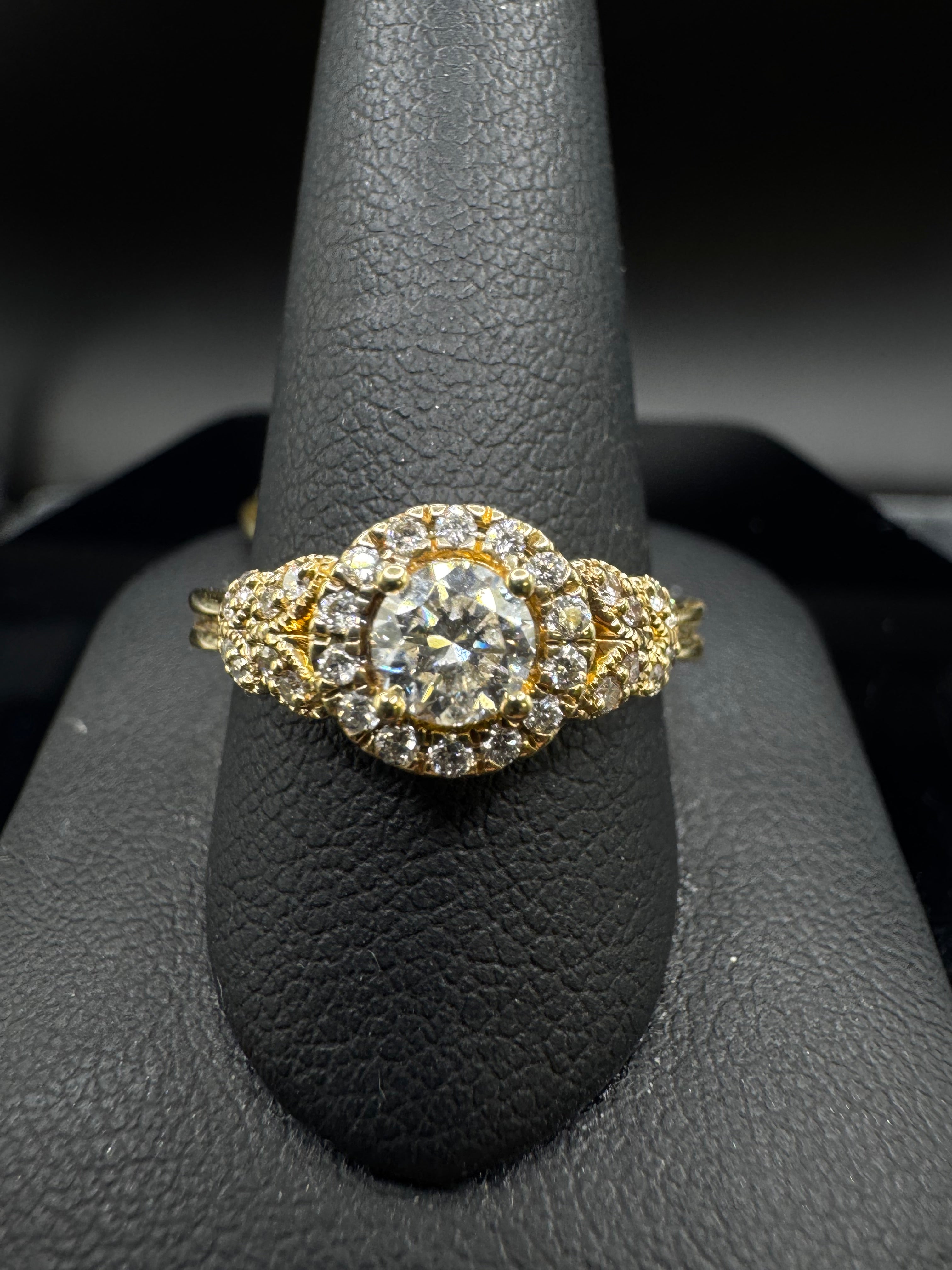 14kt Yellow Gold Diamond Halo Bridal Set - .40 ct Round Center, .76 cttw