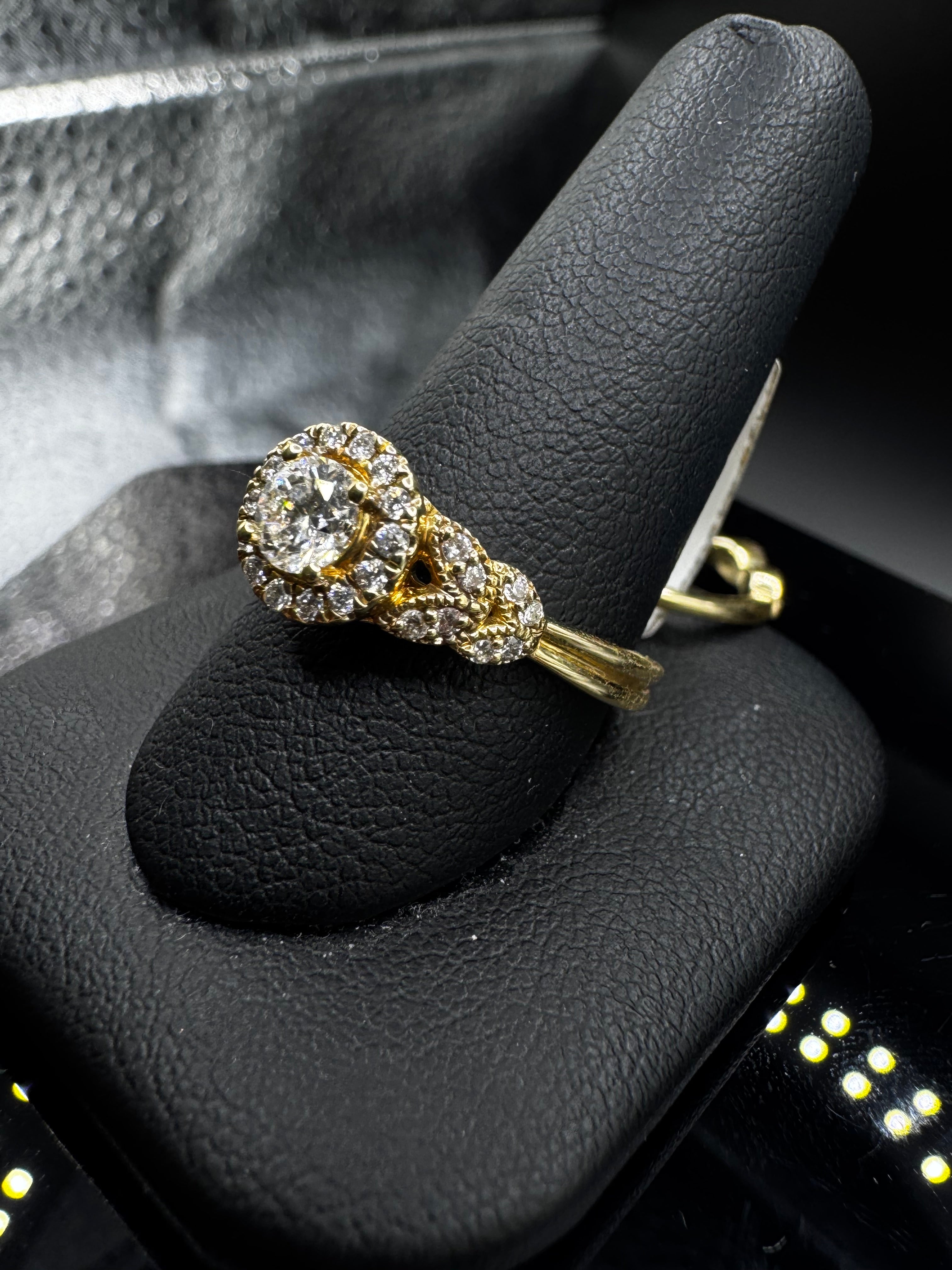 14kt Yellow Gold Diamond Halo Bridal Set - .40 ct Round Center, .76 cttw