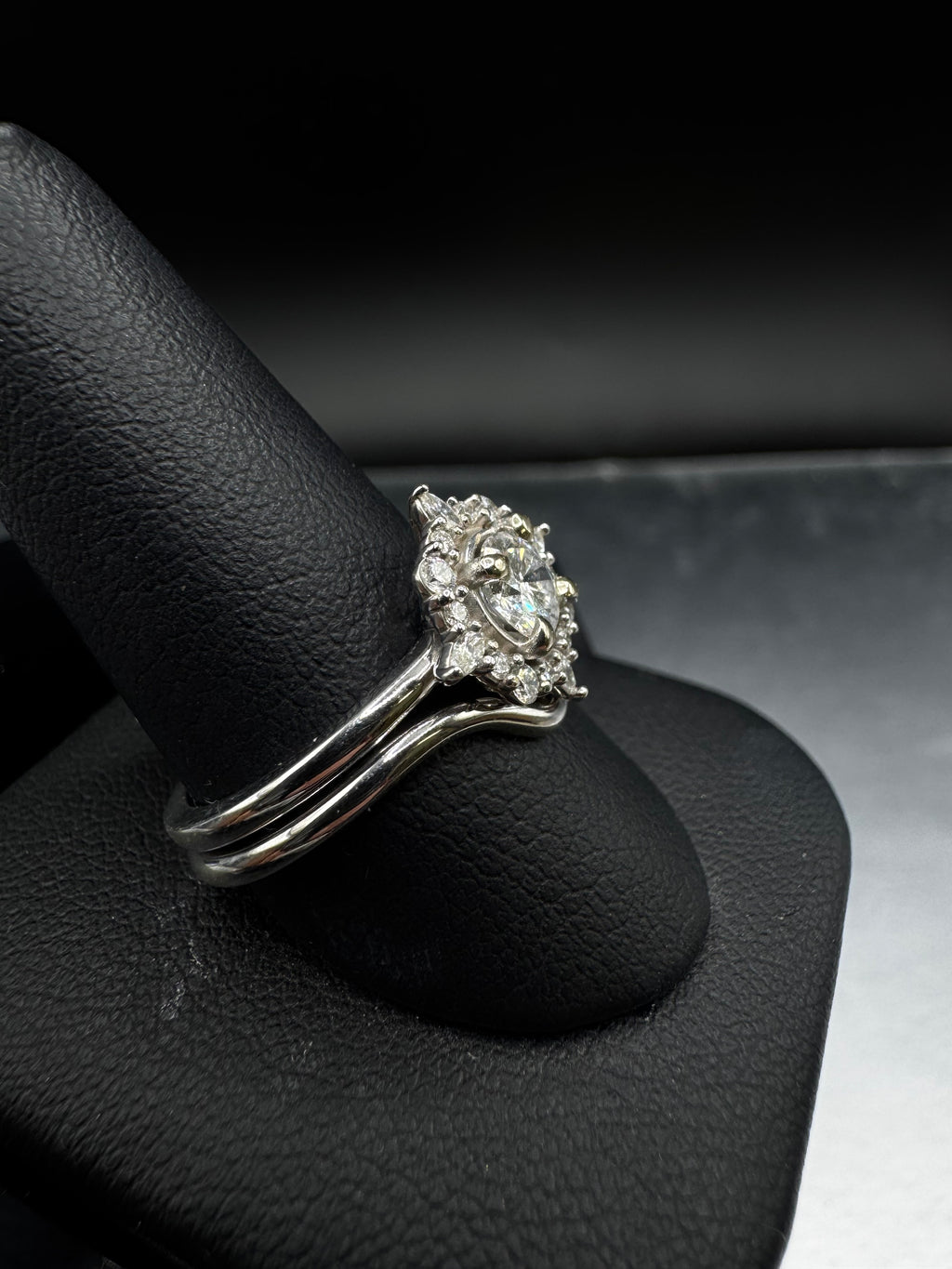 14kt White Gold Round Diamond Halo Engagement Ring & Wedding Band Set - .50 ct Center, 1.00 cttw, SI1/G