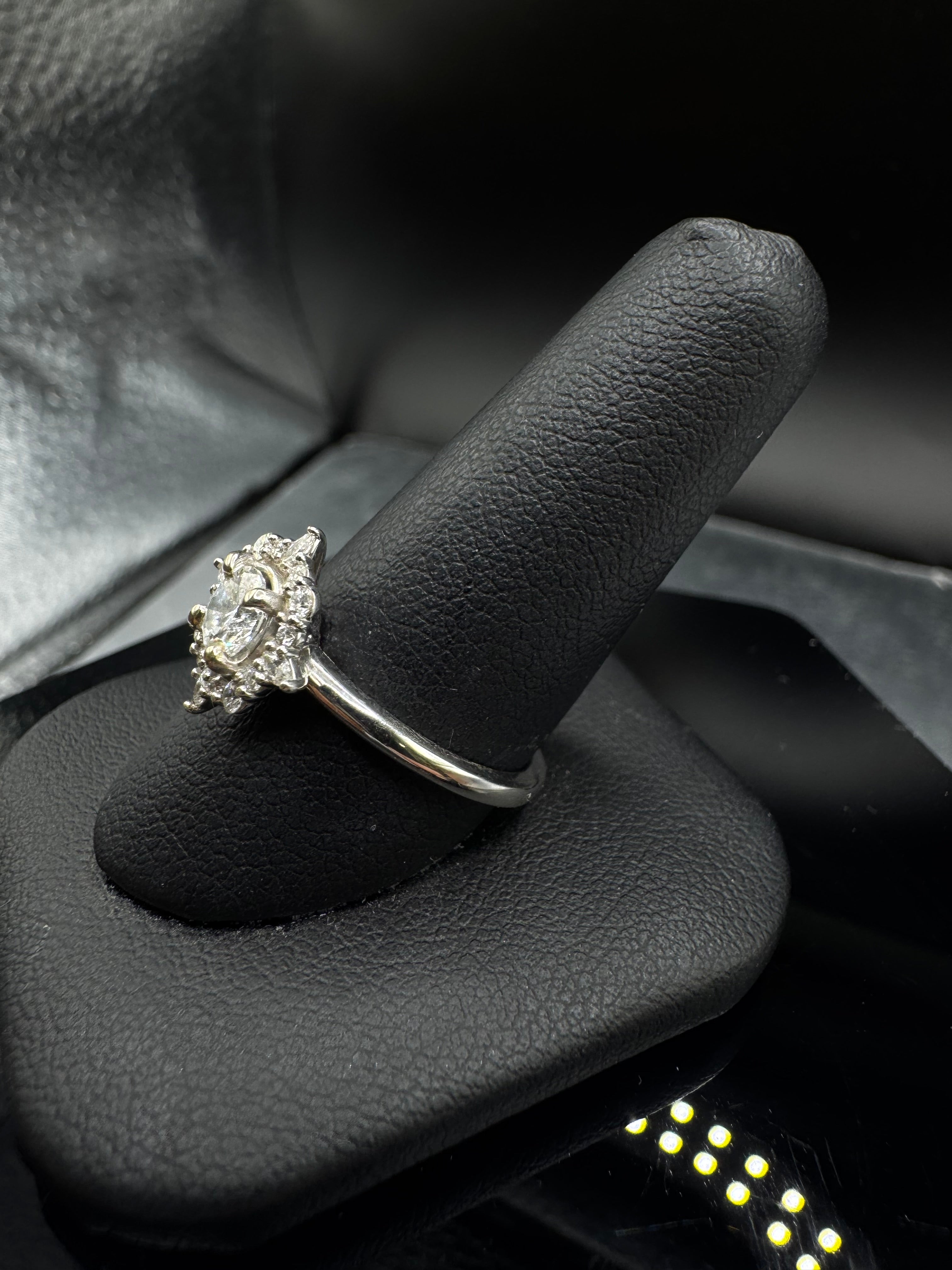 14kt White Gold Round Diamond Halo Engagement Ring & Wedding Band Set - .50 ct Center, 1.00 cttw, SI1/G