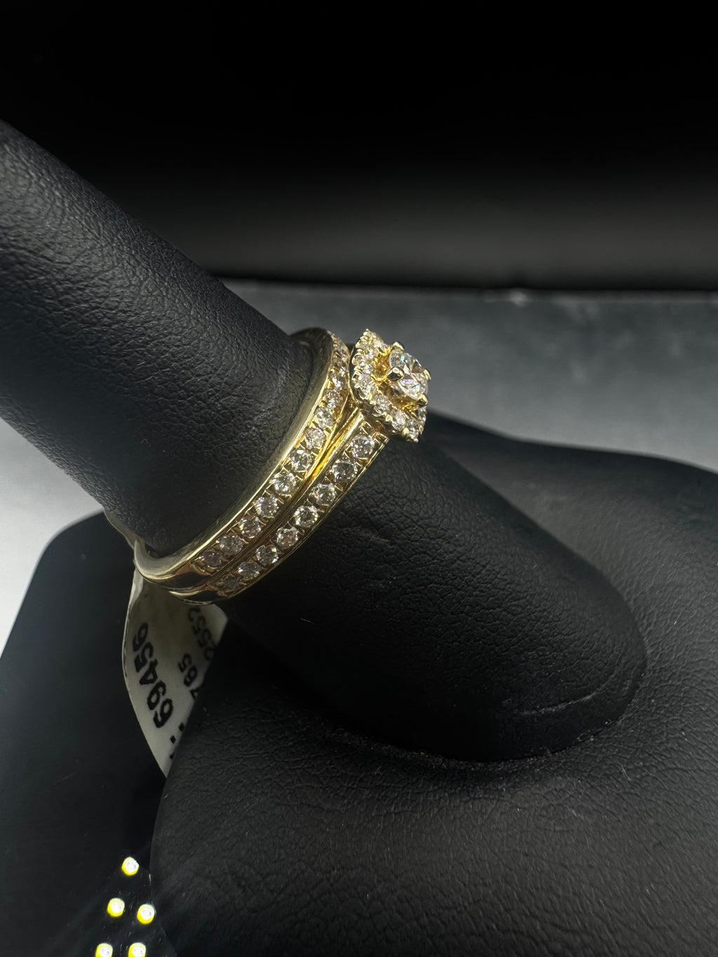 14kt Yellow Gold Diamond Halo Engagement Ring & Wedding Band Set - .15 ct Center, .58 cttw