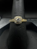 14kt Yellow Gold Diamond Halo Engagement Ring & Wedding Band Set - .15 ct Center, .58 cttw