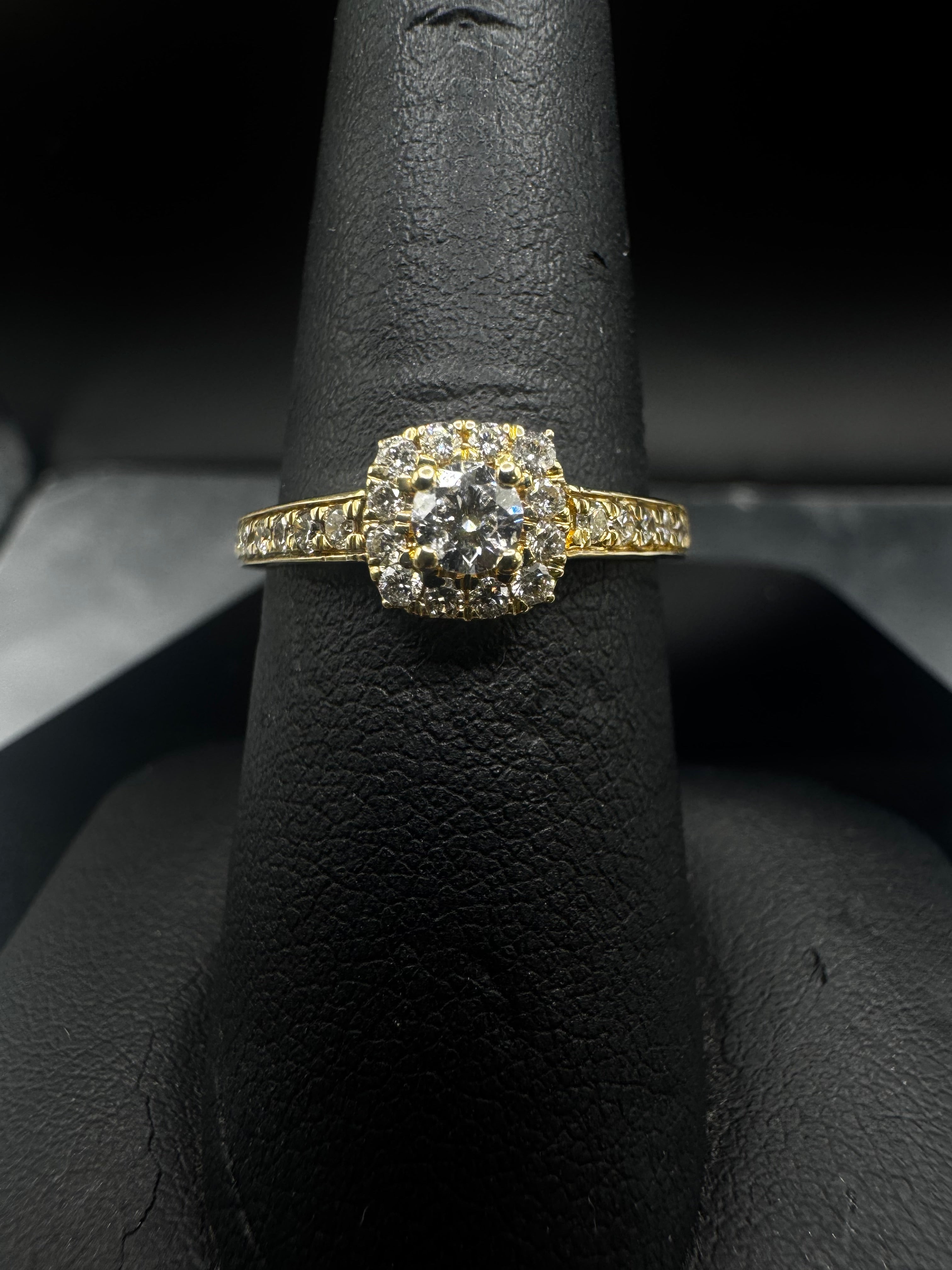 14kt Yellow Gold Diamond Halo Engagement Ring & Wedding Band Set - .15 ct Center, .58 cttw