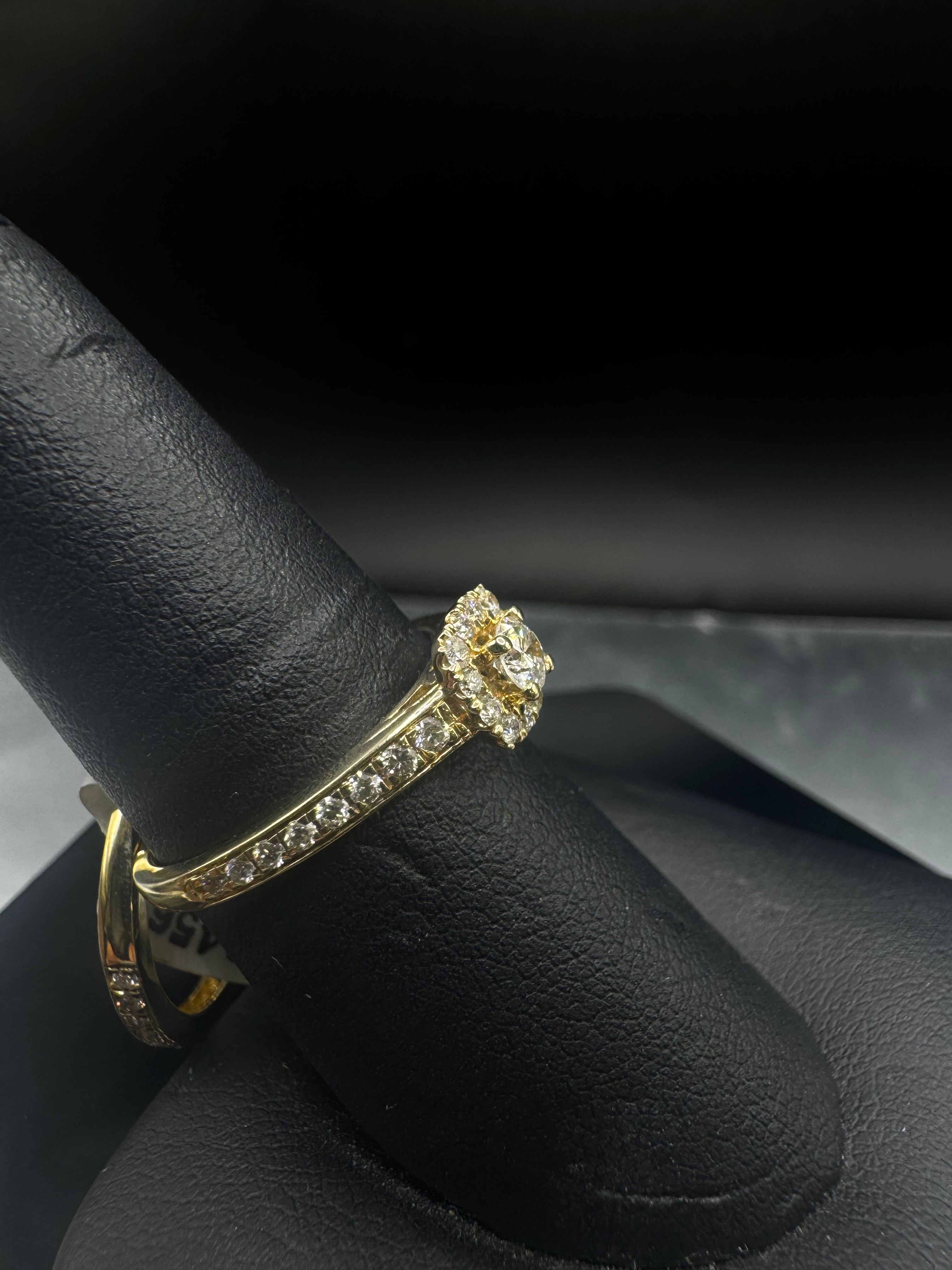 14kt Yellow Gold Diamond Halo Engagement Ring & Wedding Band Set - .15 ct Center, .58 cttw