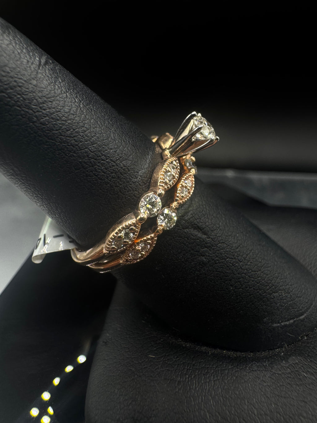 14kt Rose Gold Vintage Diamond Engagement Ring & Wedding Band Set - 3/8 ct + 1/4 ct