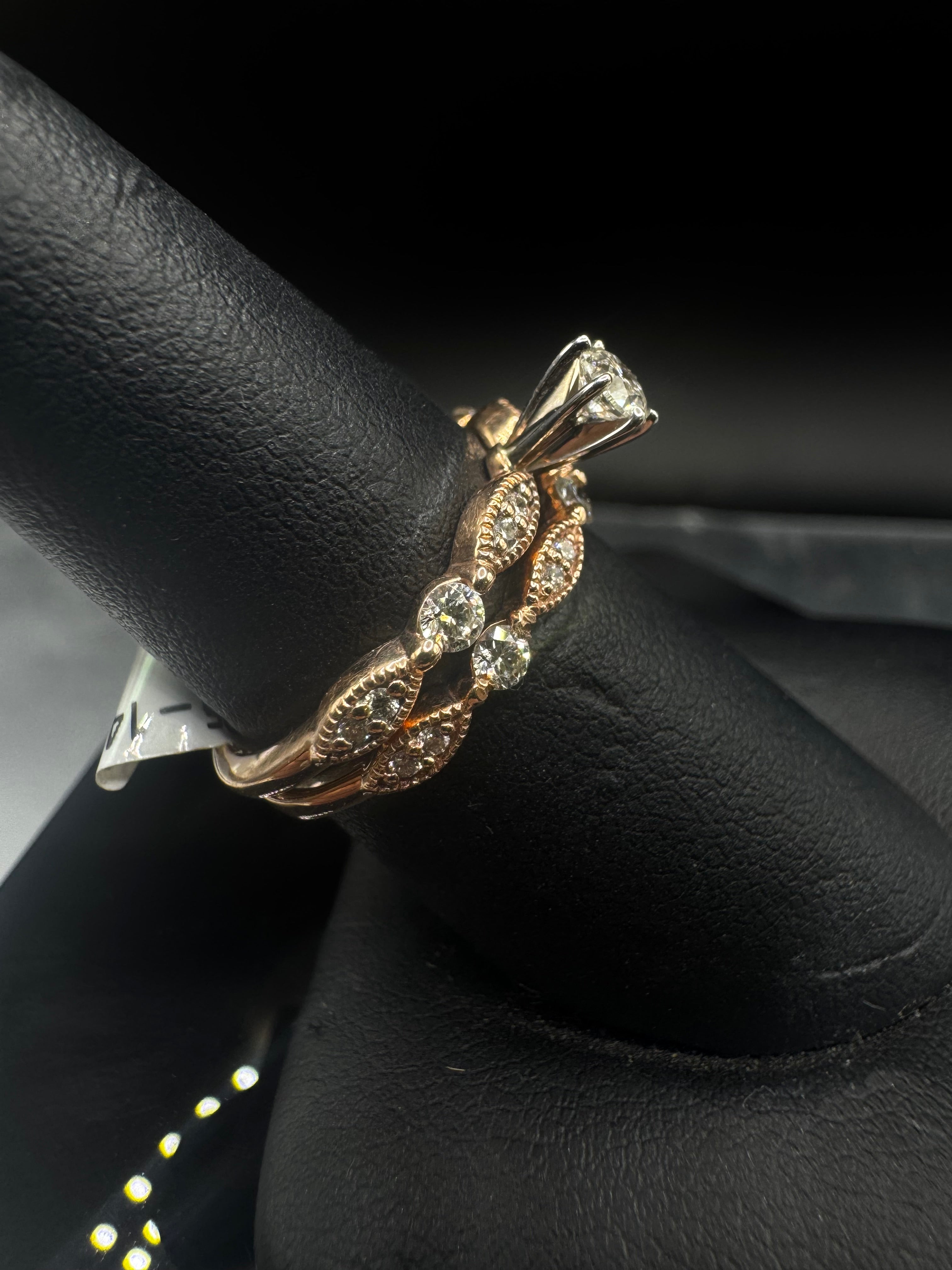 14kt Rose Gold Vintage Diamond Engagement Ring & Wedding Band Set - 3/8 ct + 1/4 ct