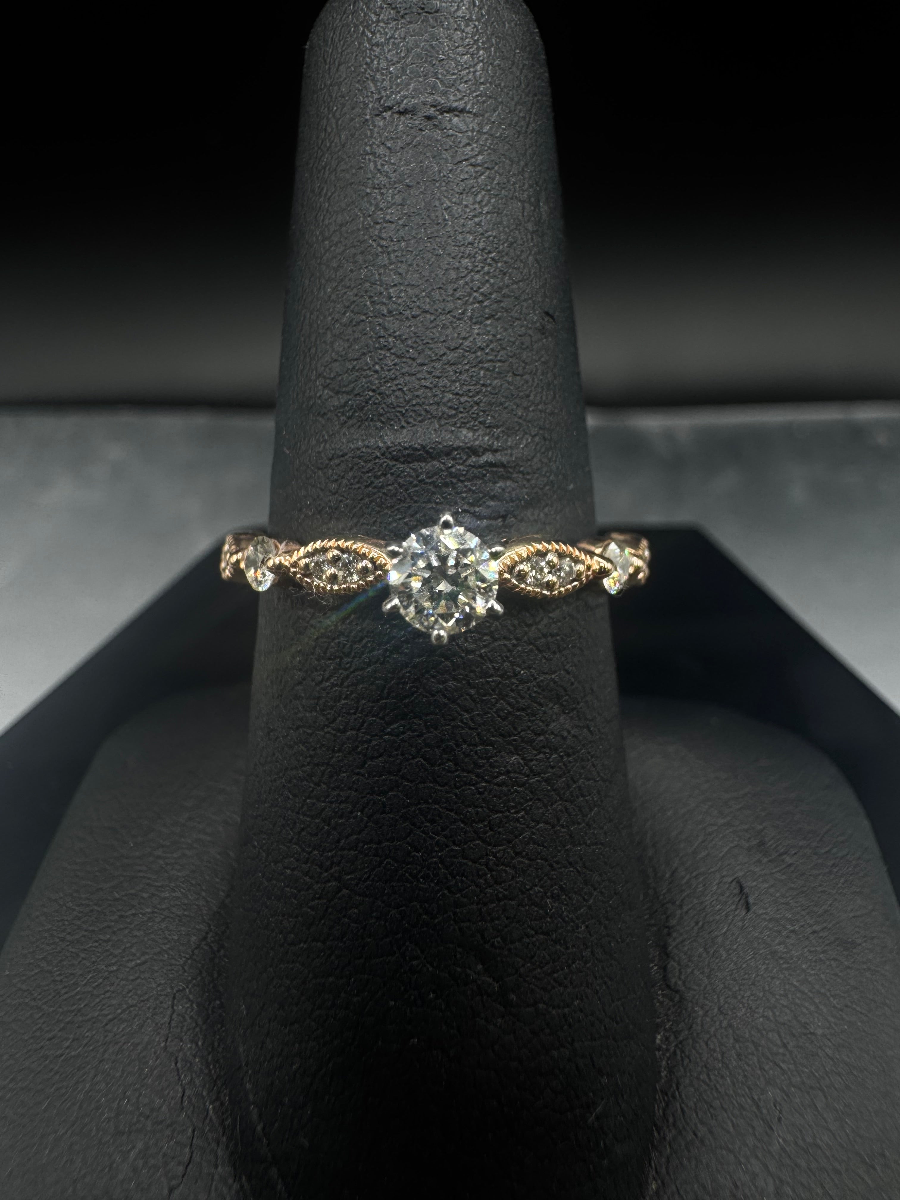 14kt Rose Gold Vintage Diamond Engagement Ring & Wedding Band Set - 3/8 ct + 1/4 ct