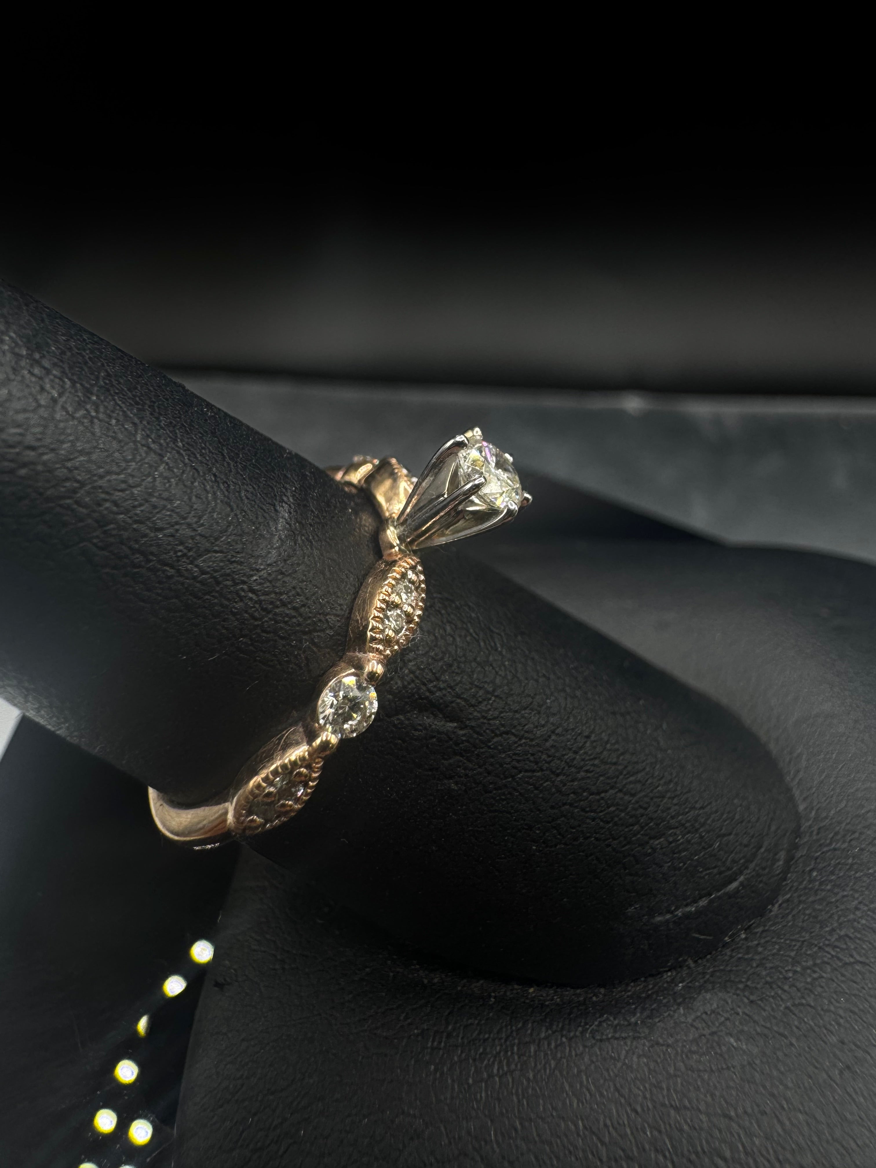 14kt Rose Gold Vintage Diamond Engagement Ring & Wedding Band Set - 3/8 ct + 1/4 ct