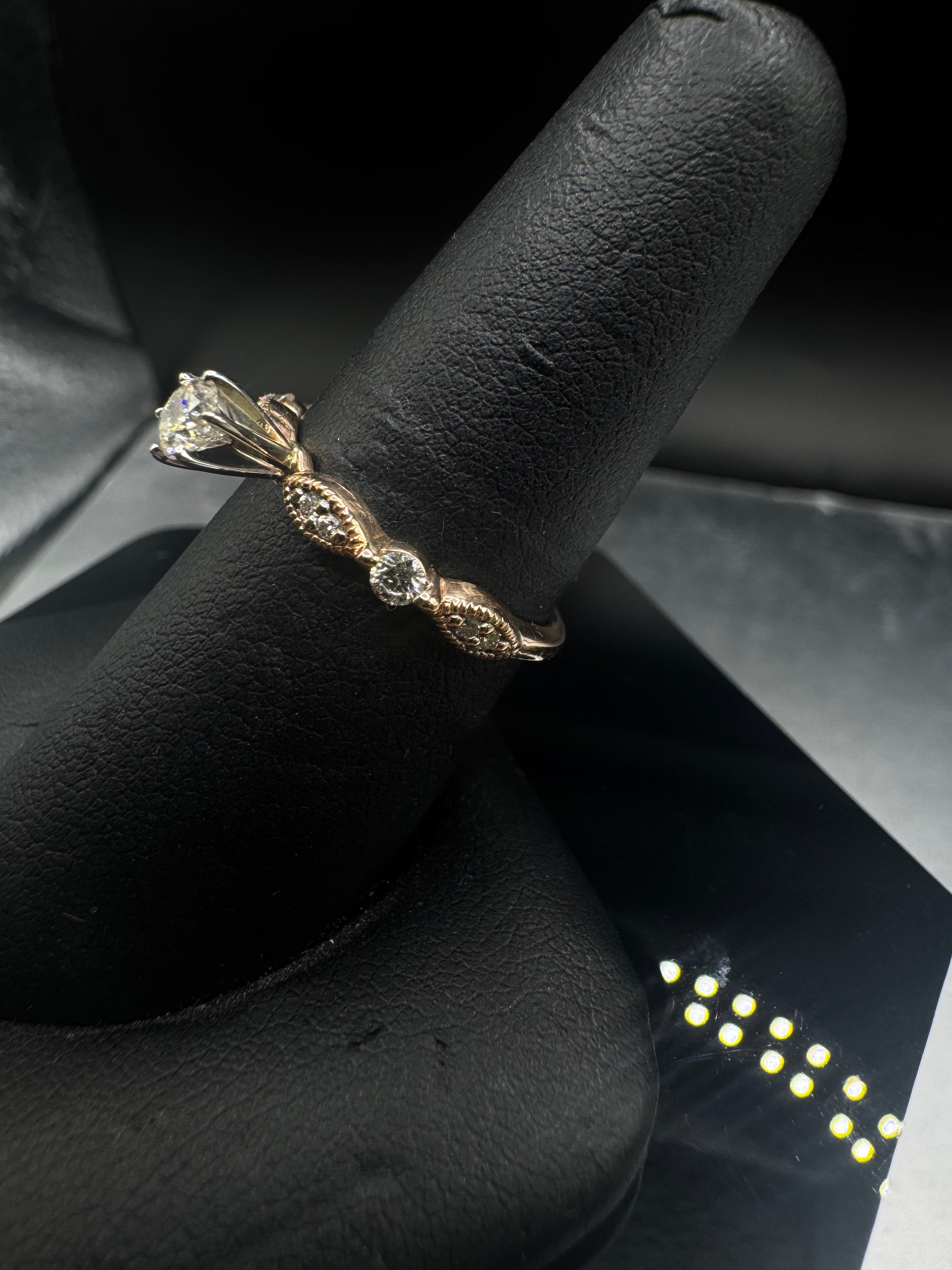 14kt Rose Gold Vintage Diamond Engagement Ring & Wedding Band Set - 3/8 ct + 1/4 ct