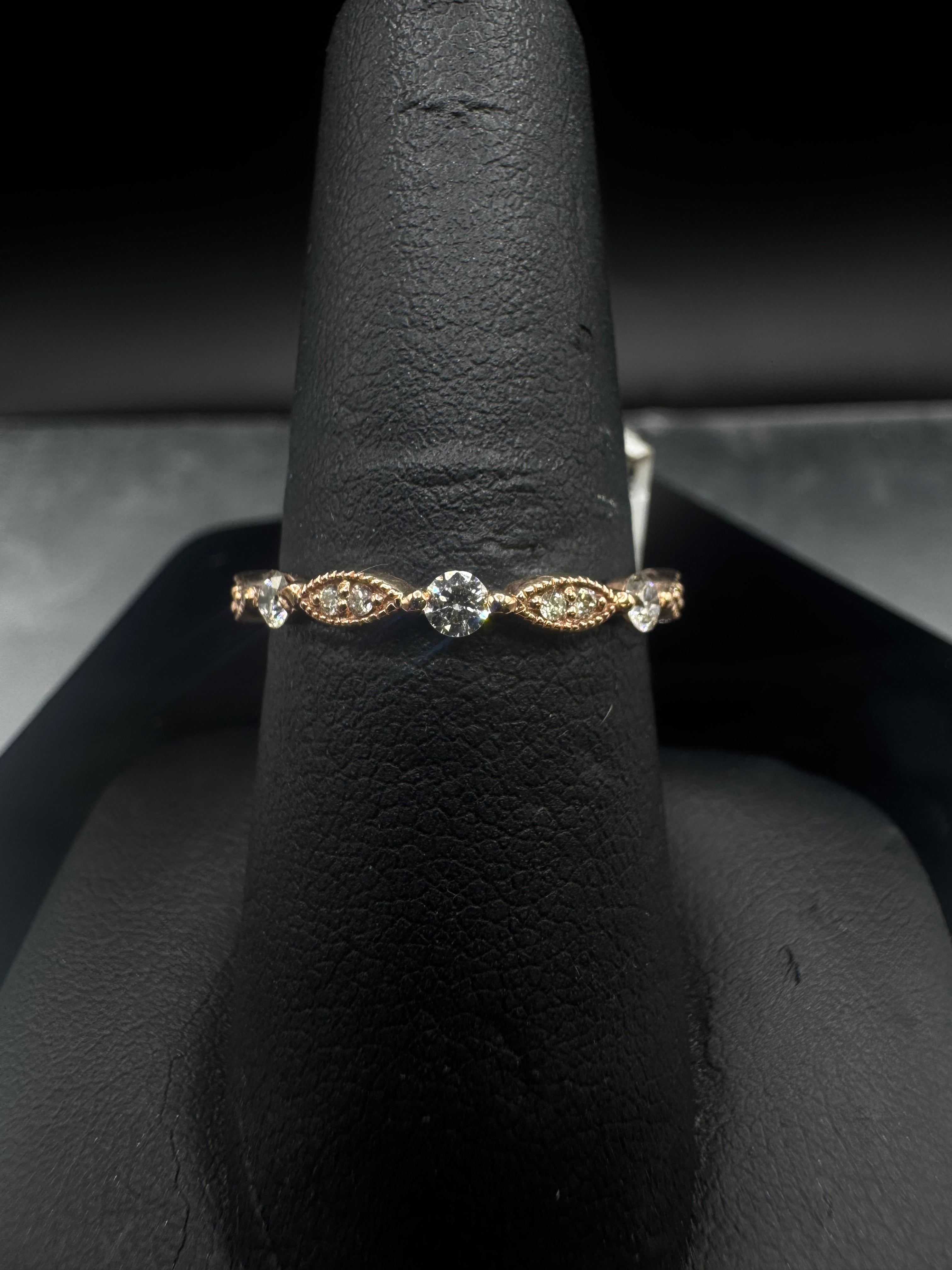 14kt Rose Gold Vintage Diamond Engagement Ring & Wedding Band Set - 3/8 ct + 1/4 ct
