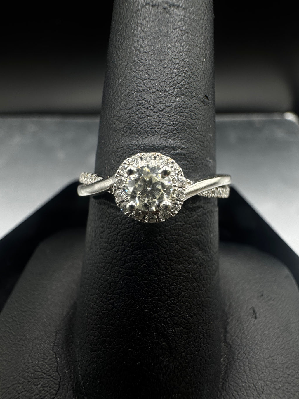 10kt White Gold Diamond Halo Engagement Ring & Wedding Band Set - .65 cttw, Twisted Band