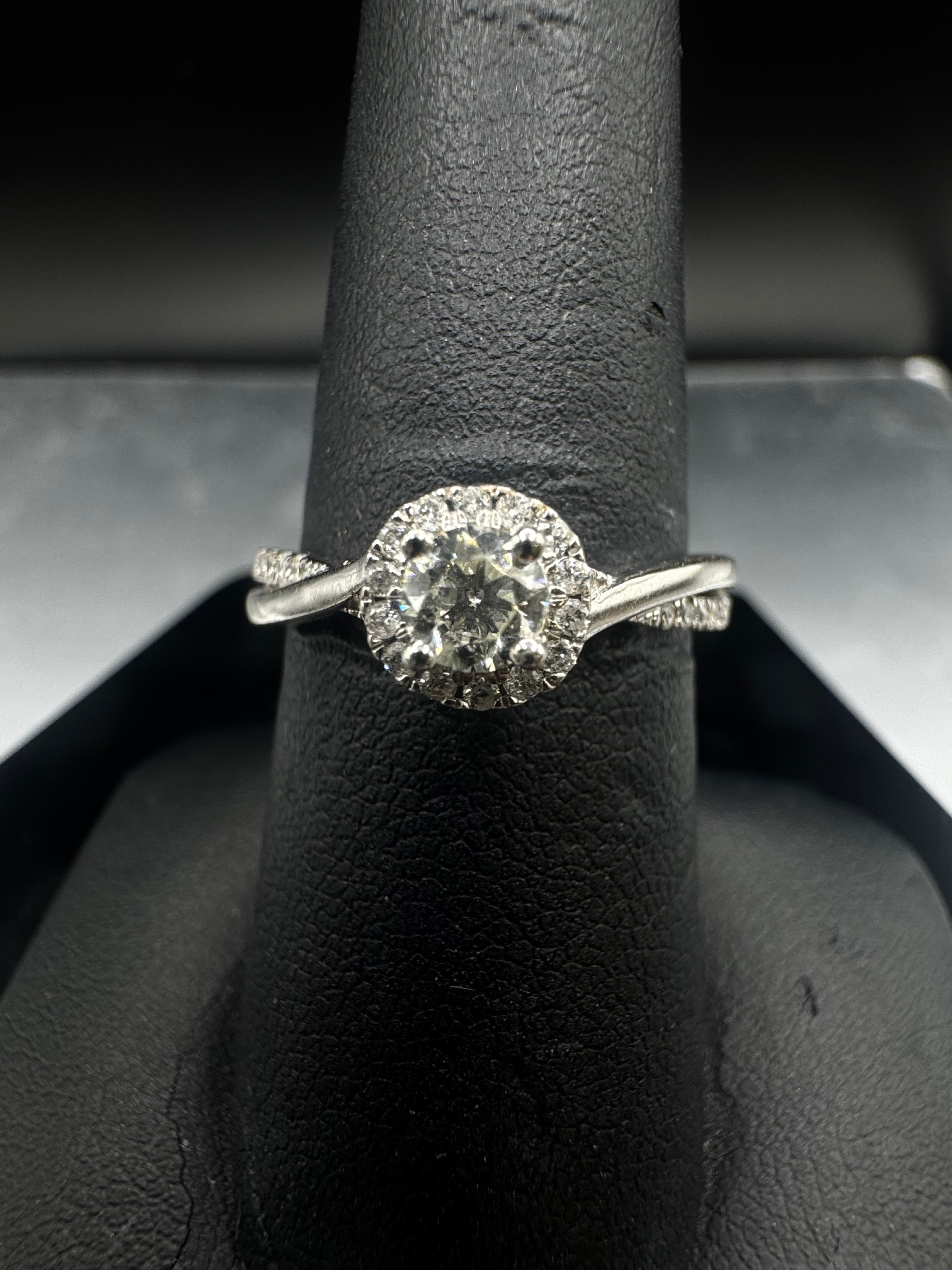 10kt White Gold Diamond Halo Engagement Ring & Wedding Band Set - .65 cttw, Twisted Band