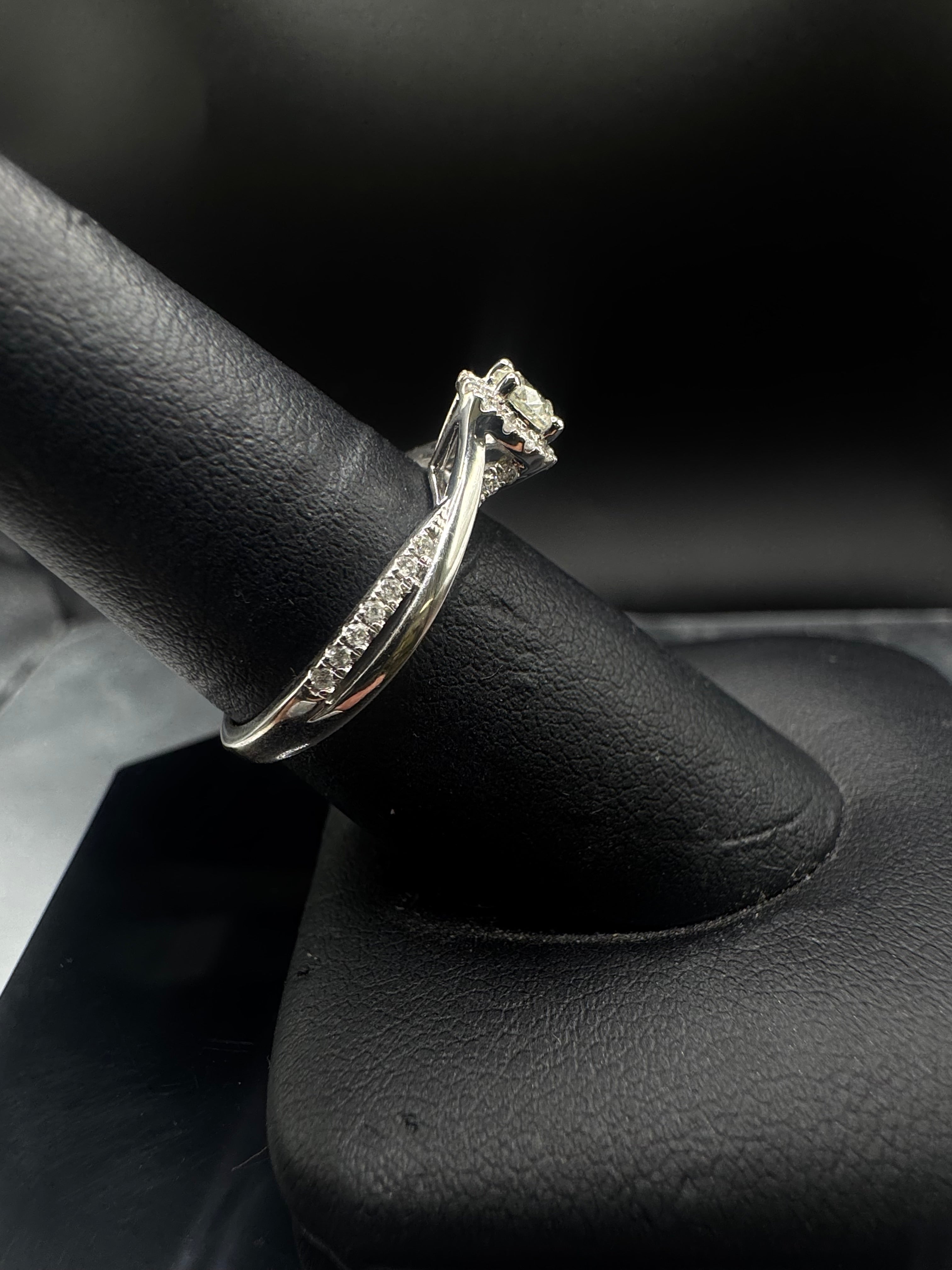10kt White Gold Diamond Halo Engagement Ring & Wedding Band Set - .65 cttw, Twisted Band