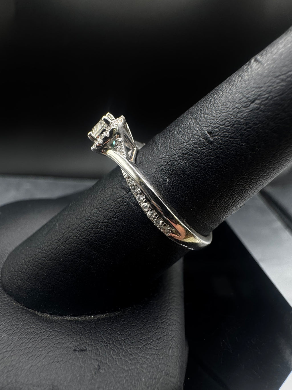 10kt White Gold Diamond Halo Engagement Ring & Wedding Band Set - .65 cttw, Twisted Band