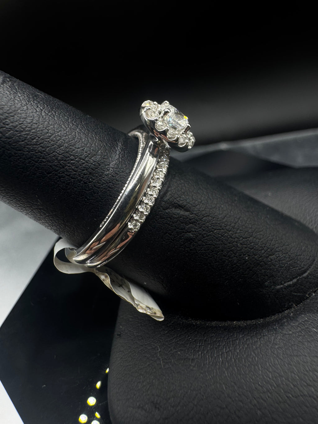 14kt White Gold Oval Diamond Halo Engagement Ring & Diamond Accented Band Set - .25 ct Center, .50 cttw