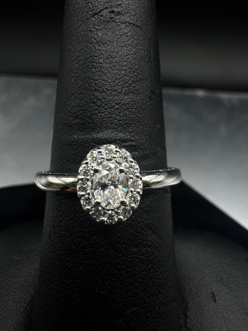 14kt White Gold Oval Diamond Halo Engagement Ring & Diamond Accented Band Set - .25 ct Center, .50 cttw