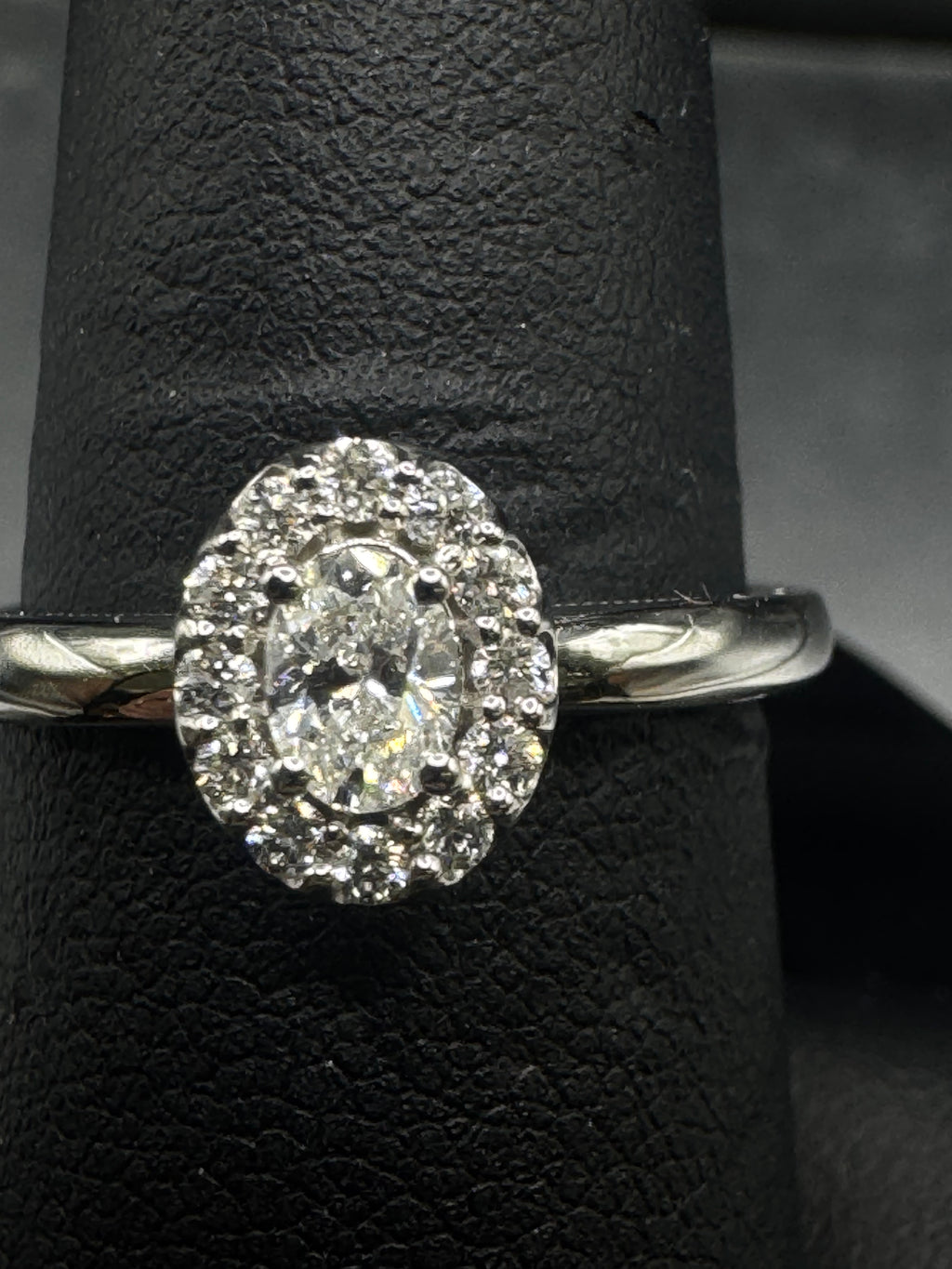14kt White Gold Oval Diamond Halo Engagement Ring & Diamond Accented Band Set - .25 ct Center, .50 cttw