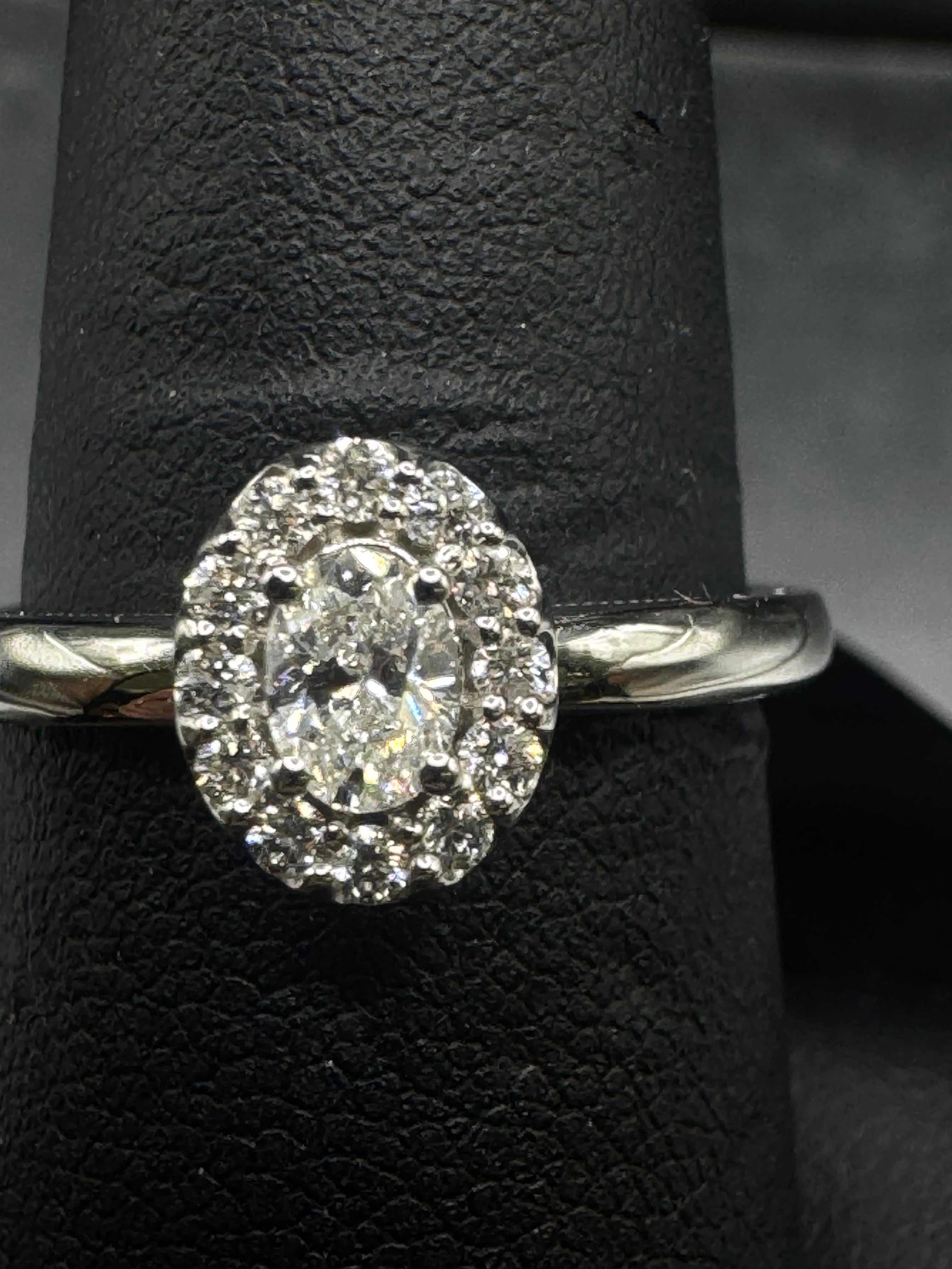 14kt White Gold Oval Diamond Halo Engagement Ring & Diamond Accented Band Set - .25 ct Center, .50 cttw