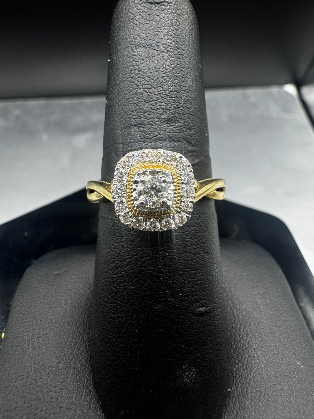 10kt Yellow Gold 0.50cttw Diamond Cushion Halo Engagement Ring and Wedding Band Set