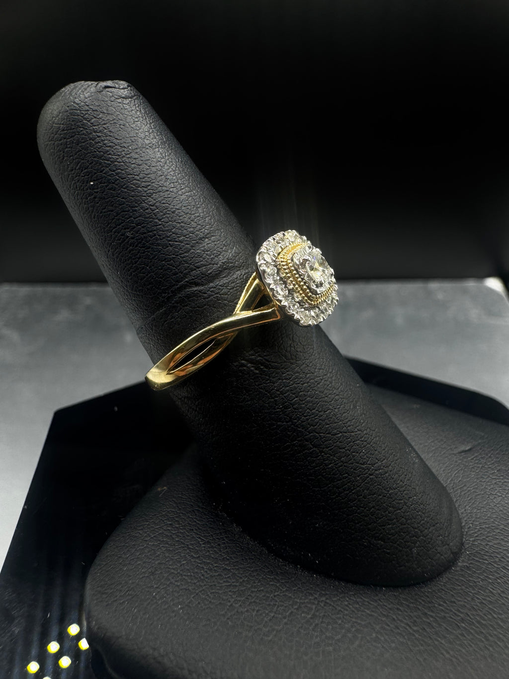 10kt Yellow Gold 0.50cttw Diamond Cushion Halo Engagement Ring and Wedding Band Set