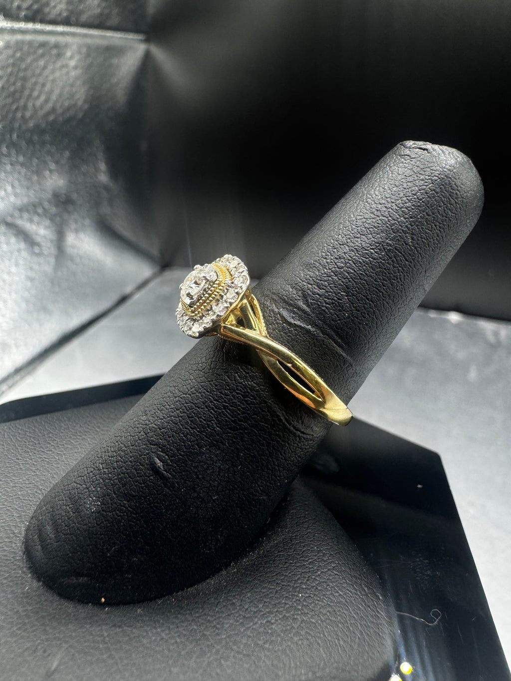 10kt Yellow Gold 0.50cttw Diamond Cushion Halo Engagement Ring and Wedding Band Set