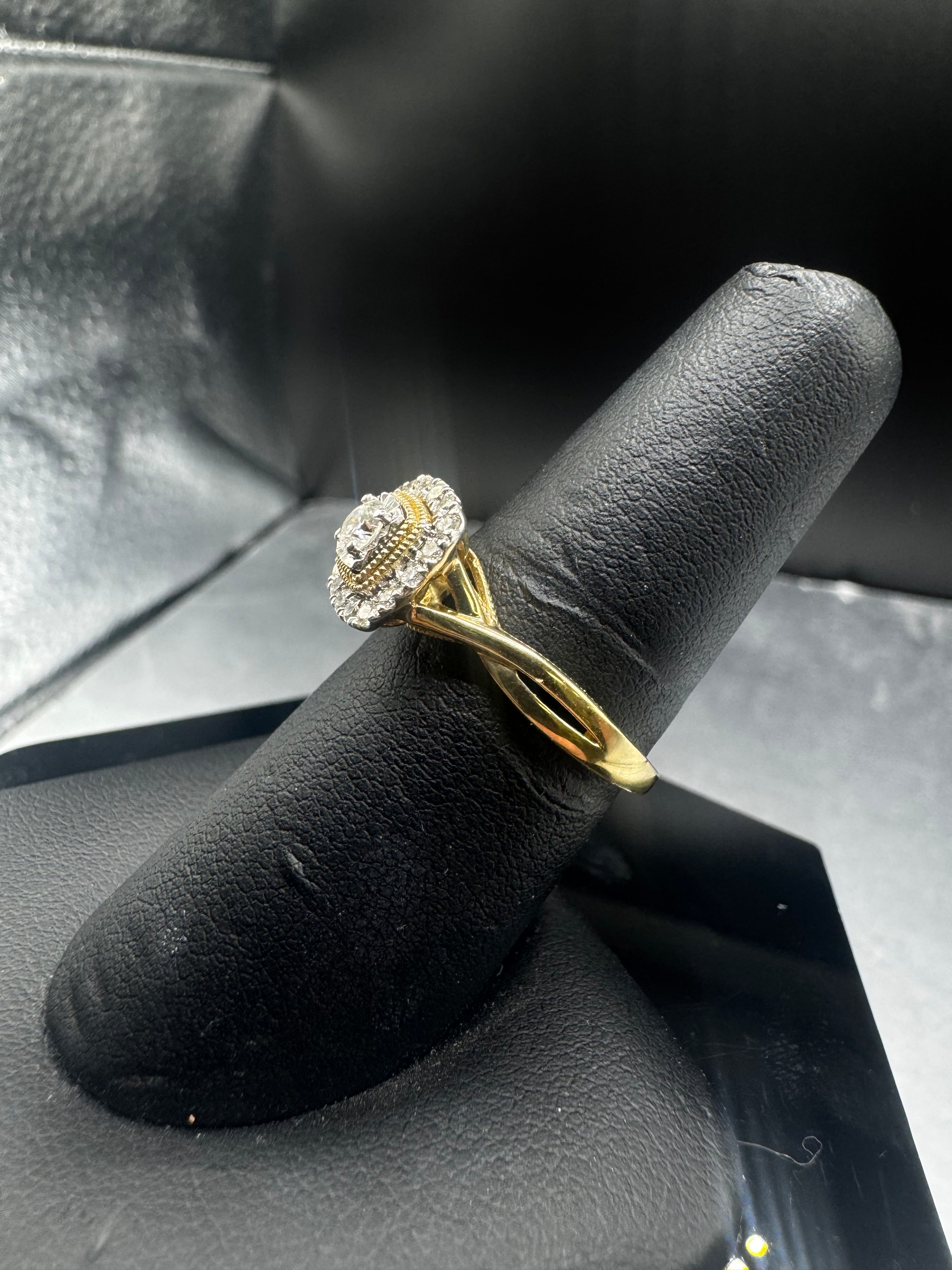 10kt Yellow Gold 0.50cttw Diamond Cushion Halo Engagement Ring and Wedding Band Set