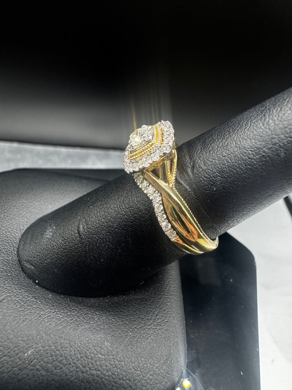 10kt Yellow Gold 0.50cttw Diamond Cushion Halo Engagement Ring and Wedding Band Set